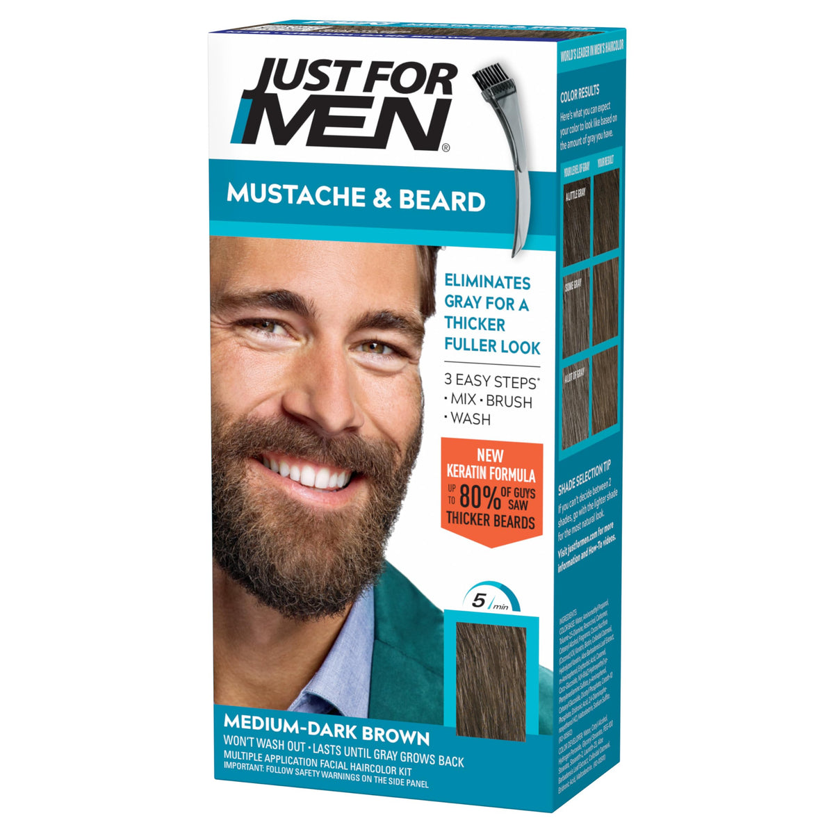 Just for men Moustache & Beard Dark Brown Dye, Eliminates Grey for a Thicker & Fuller Look M45
