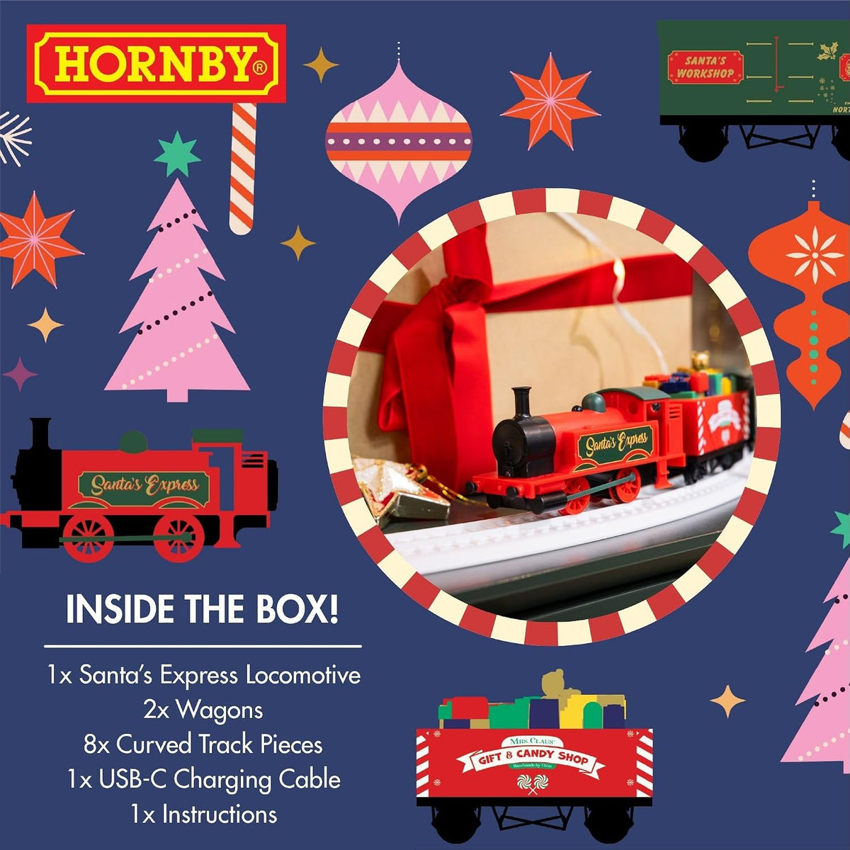 Hornby R9363M Santa's Express Christmas Train Set - Analogue OO Gauge 1:76 Scale Model Railway, Steam Trains Gift for Men, Women & Kids - Rechargeable, Tree Decoration, Electric Locomotives for Adults