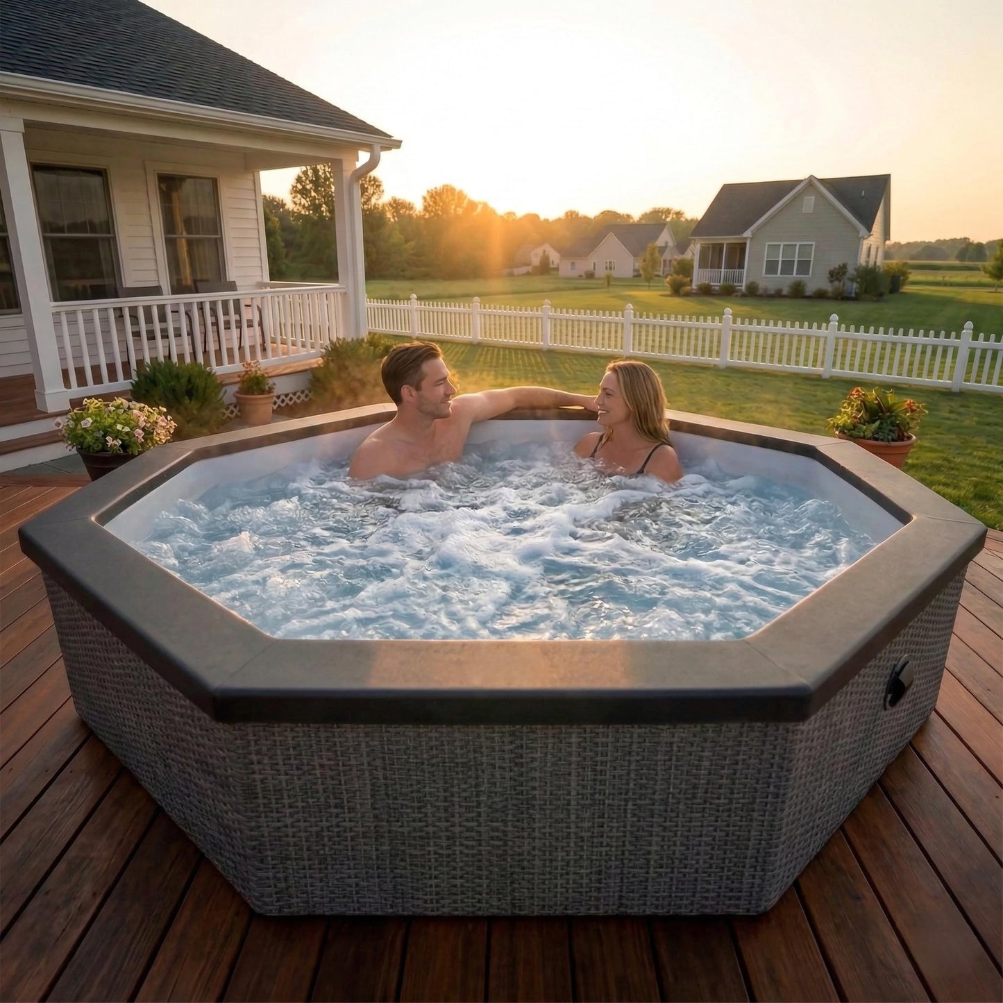 Wave Como 6 Person Eco Foam Hot Tub | Portable Outdoor Spa with Rapid Heating | Durable PVC Material | Easy Setup | Ideal for Garden and Patio Relaxation (Charcoal Black, 6 Person | EnergySave Bundle)