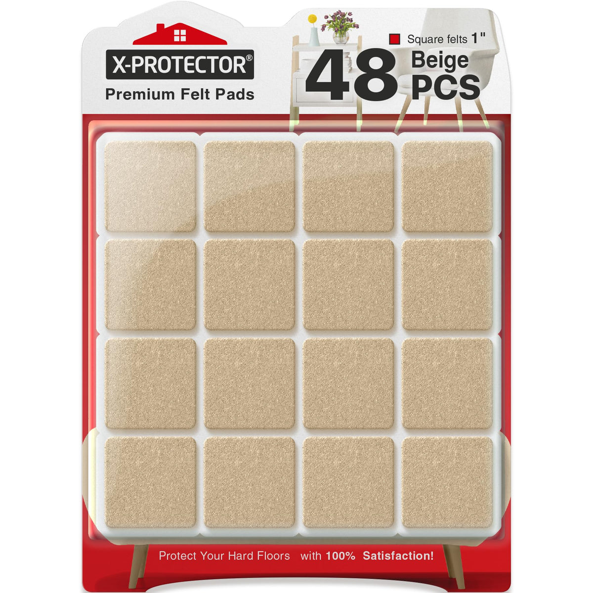 Chair Pads Floor Protectors X-PROTECTOR 48 PCS 25mm - Felt Furniture Pads