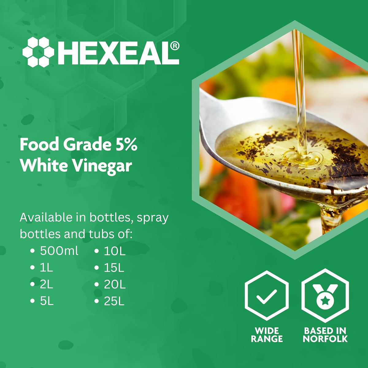 Hexeal White Vinegar 10L - Food Grade, Cooking & Cleaning