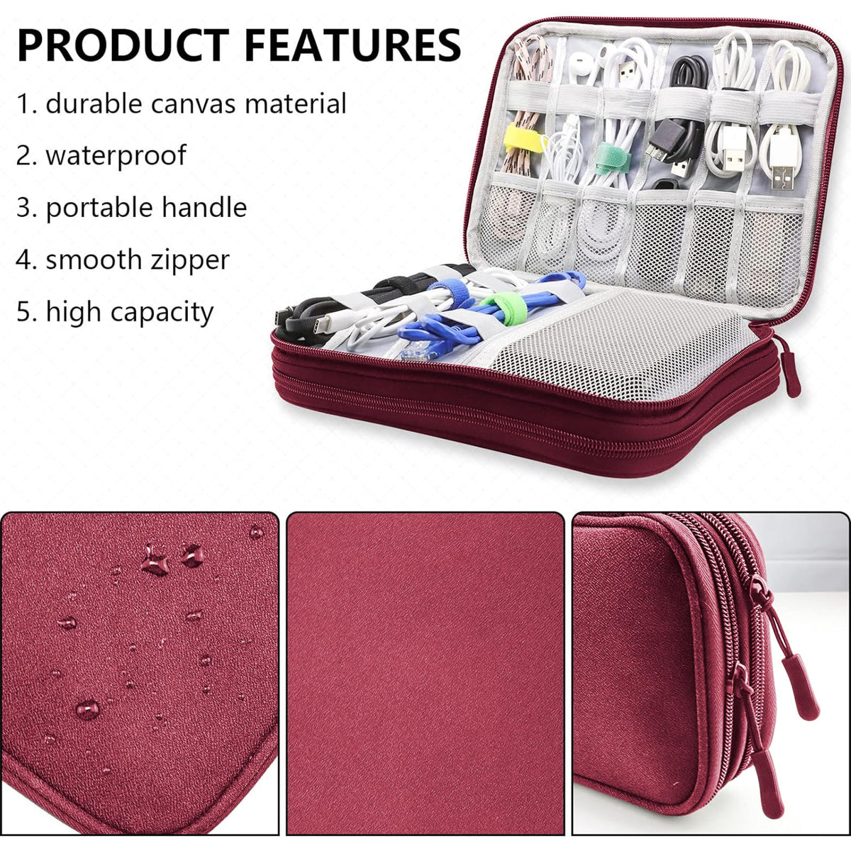 Teskyer Travel Cable Organiser Bag, Travel Essential, Dark Green