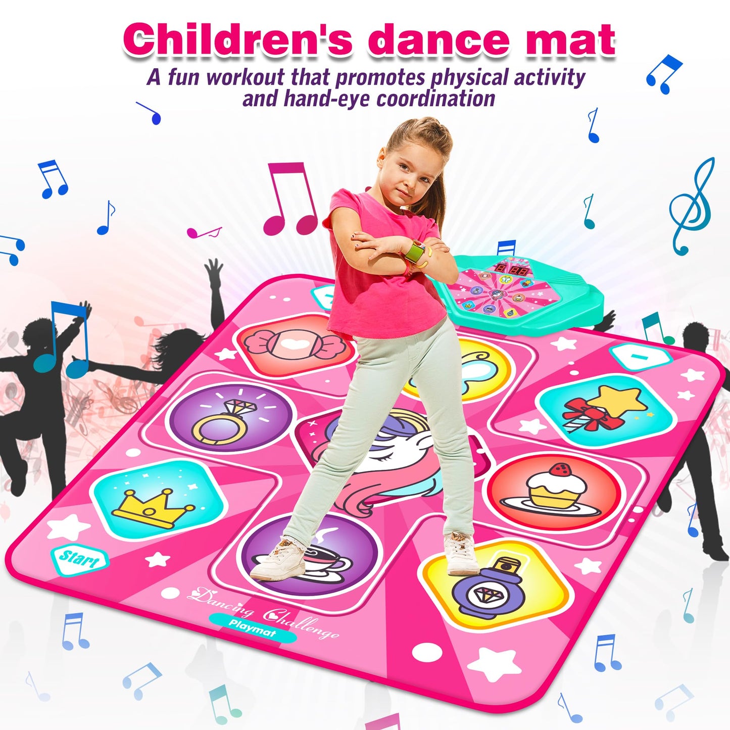 FHNSEL Dance Mat for Girls,Light Up Dance Pad,Kids Musical Dance Play Mat with Light Up 9 Pattern,Built-in Music, 5 Game Modes,Toys Gifts for 3 4 5 6 7 8 9 10 11 12 Year Old Girls Boys and Adult