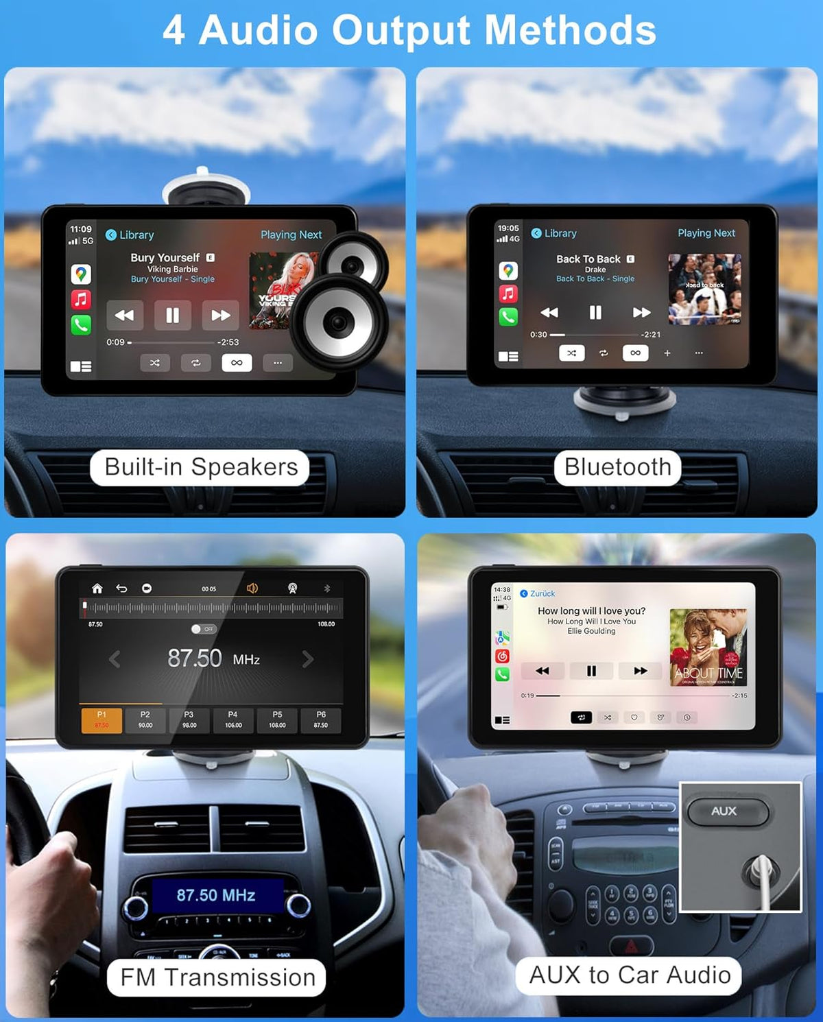Wireless CarPlay Android Auto Screen, Car Stereo for CarPlay 7" HD Touch Screen Portable Navigation AirPlay Video Music Player Bluetooth WiFi, Voice Control, Mirror Link