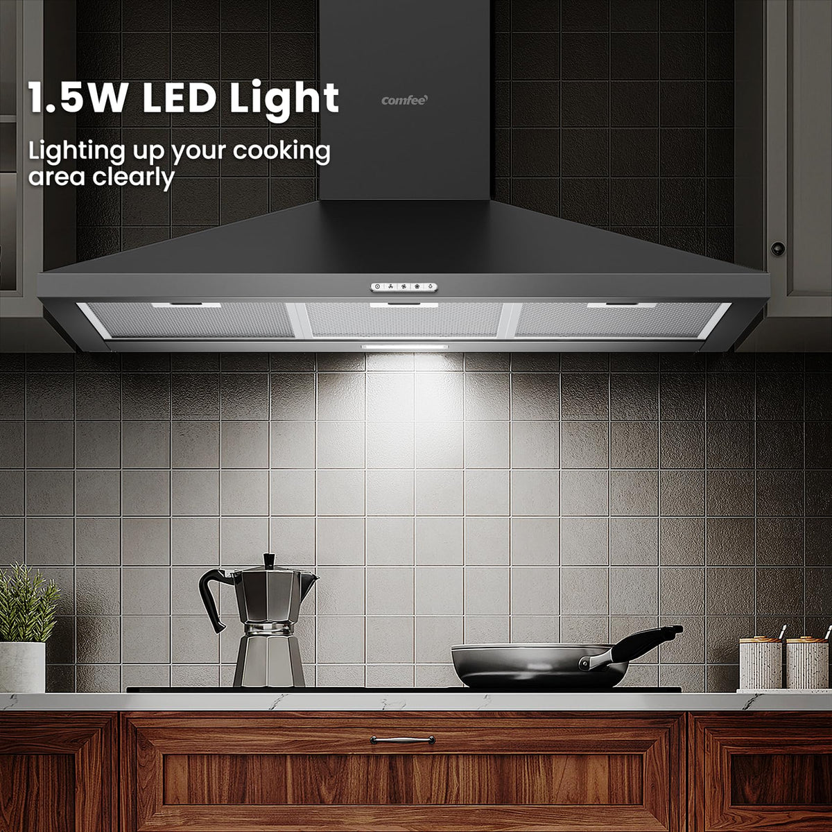 COMFEE' 90cm Chimney Cooker Hood, Class A++ Wall Mounted Kitchen Extractor