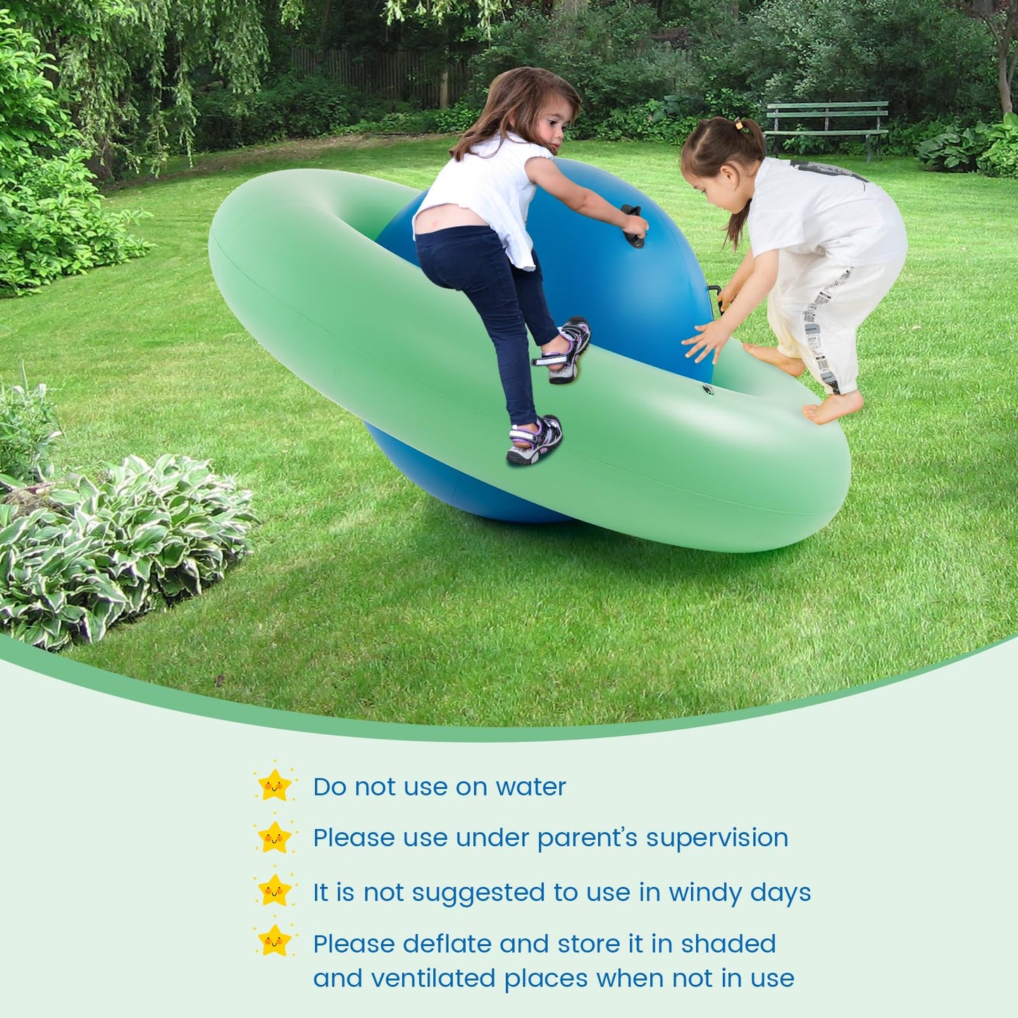 GYMAX 88'' Inflatable Dome Rocker Bouncer, Giant Inflatable Rocking Planet with 6 Handles, Indoor Outdoor Large Blow Up Rocking Ball for 5 Years Old+ Boys Girls, Max Weight 113kg (Pink+Green)