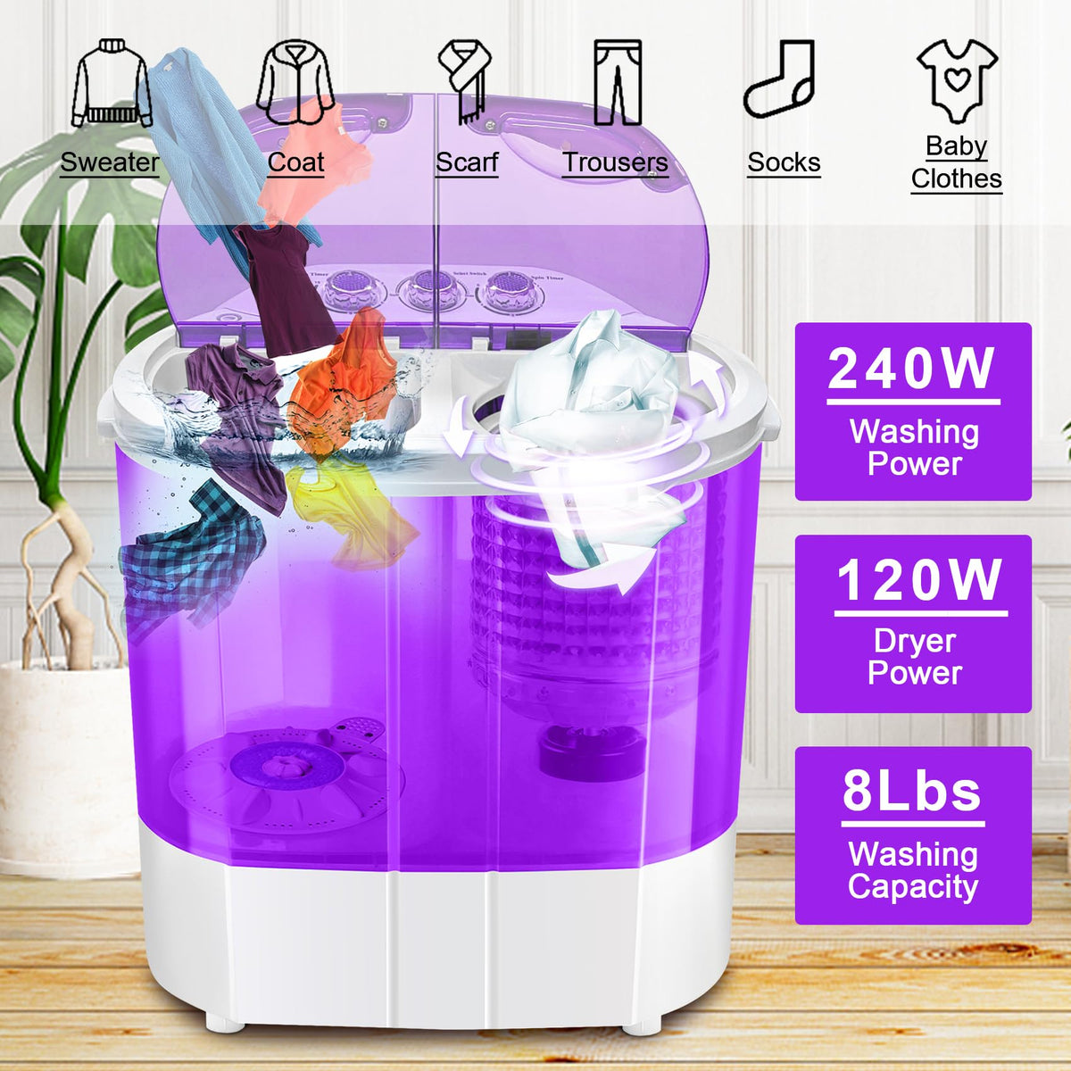 Display4top Electric Mini Portable Compact 3.6KG Capacity Washer Washing Machine Spin Dryer Laundry(Blue)