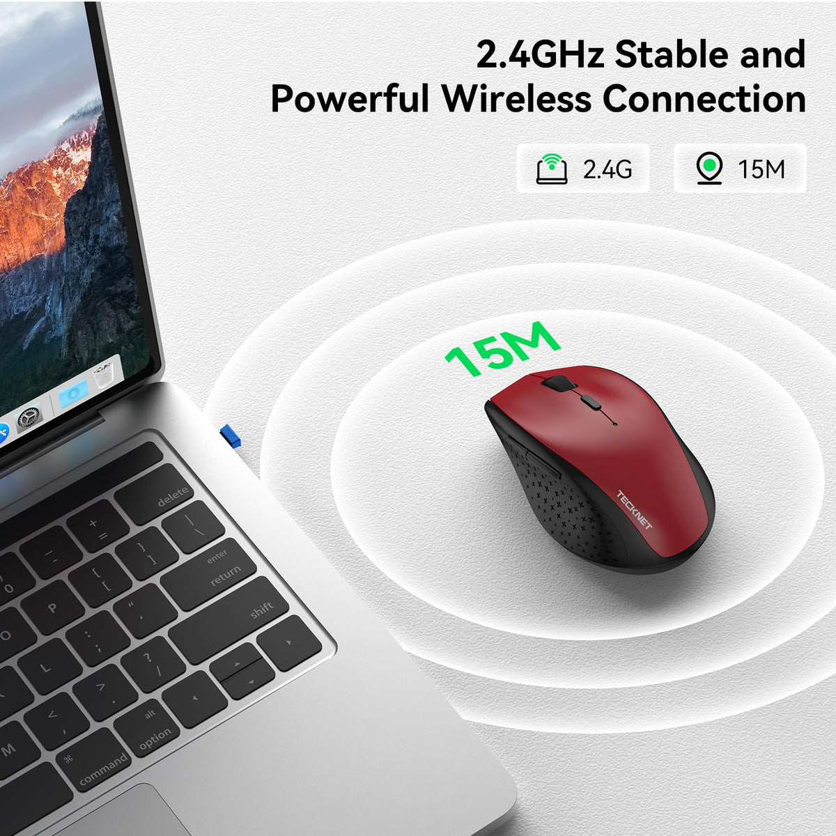 TECKNET Wireless Mouse for Laptop, 4800 DPI Optical Computer Mice with 6 Adjustable Levels, 30 Months Long Battery Life 2.4G Cordless USB Silent Mouse for Notebook, PC, Office Home Work -Grey