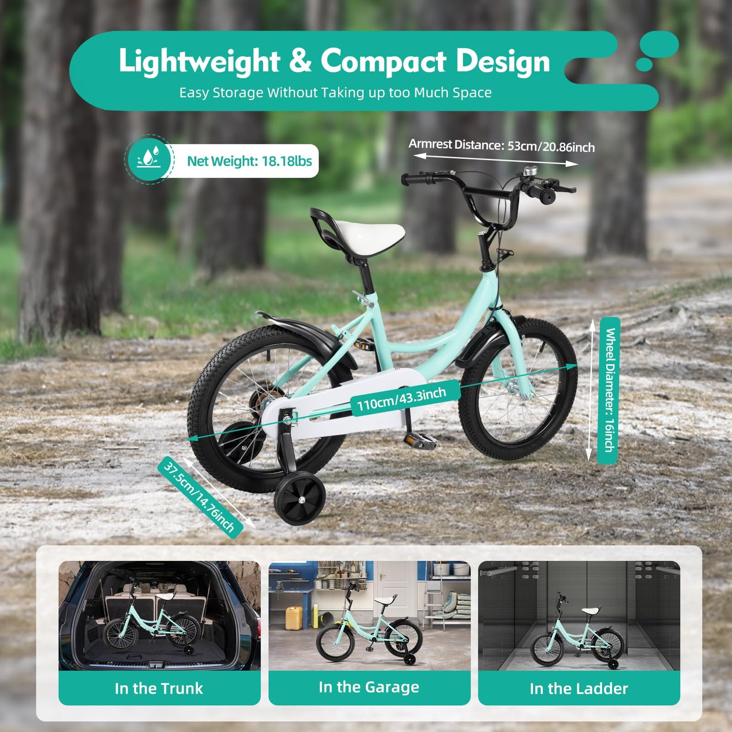 16 Inch Kids Bike with Training Wheels | For Boys & Girls Ages 5-8 | Dual Hand Brakes, Mudguards, Carbon Steel Frame Children's Bicycle