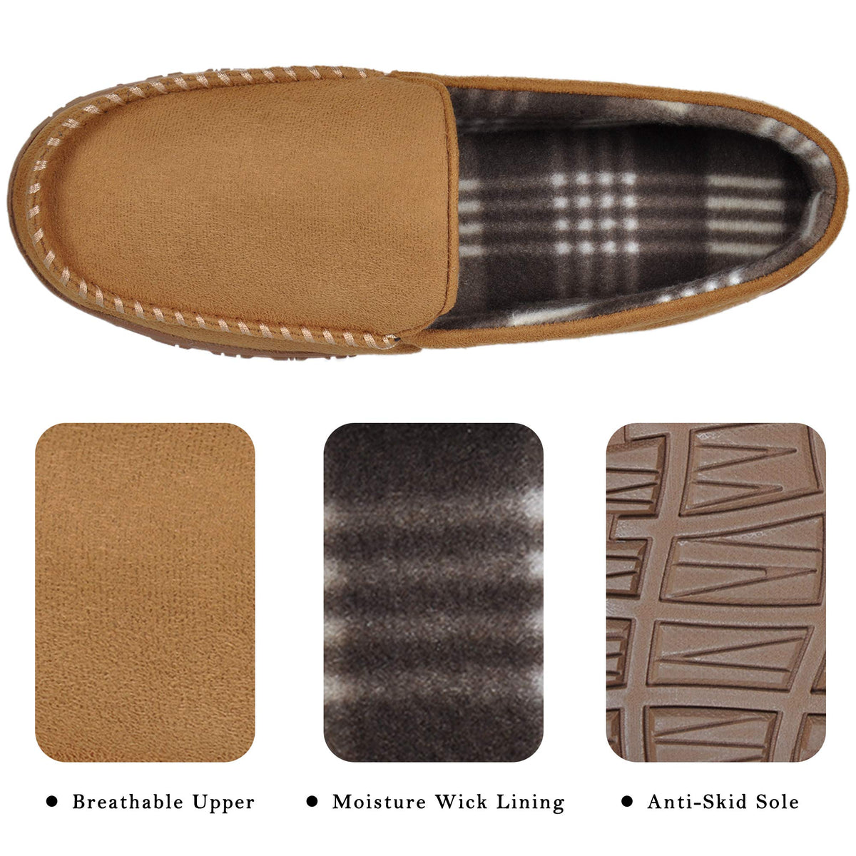 MIXIN Men's Cozy Moccasin Slippers Anti-Skid Slip On House Slippers with Comfy Memory Foam