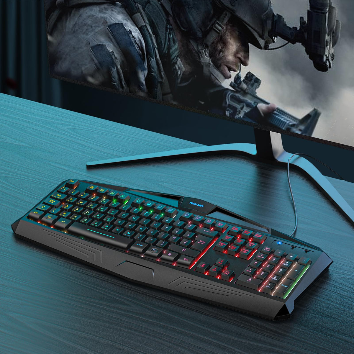 TECKNET RGB Gaming Keyboard UK Layout with 15-Zone RGB Illumination