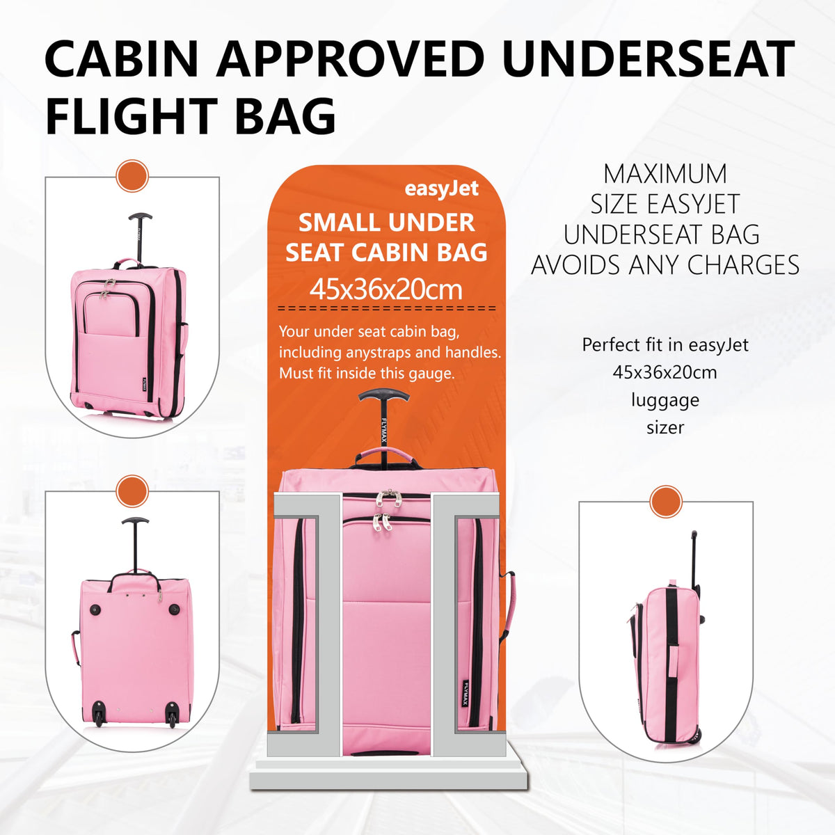 Easyjet 45x36x20 Carry on Suitcase Approved Underseat Cabin Bag Case Lightweight Hand Luggage 1.3kg 33L Black