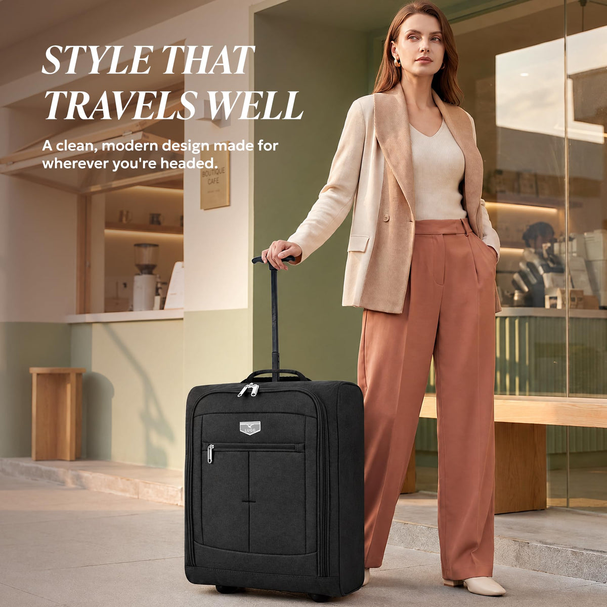 LUGG Lightweight Cabin Luggage, 600D Polyester, Solid Wheels, 45x36x20cm