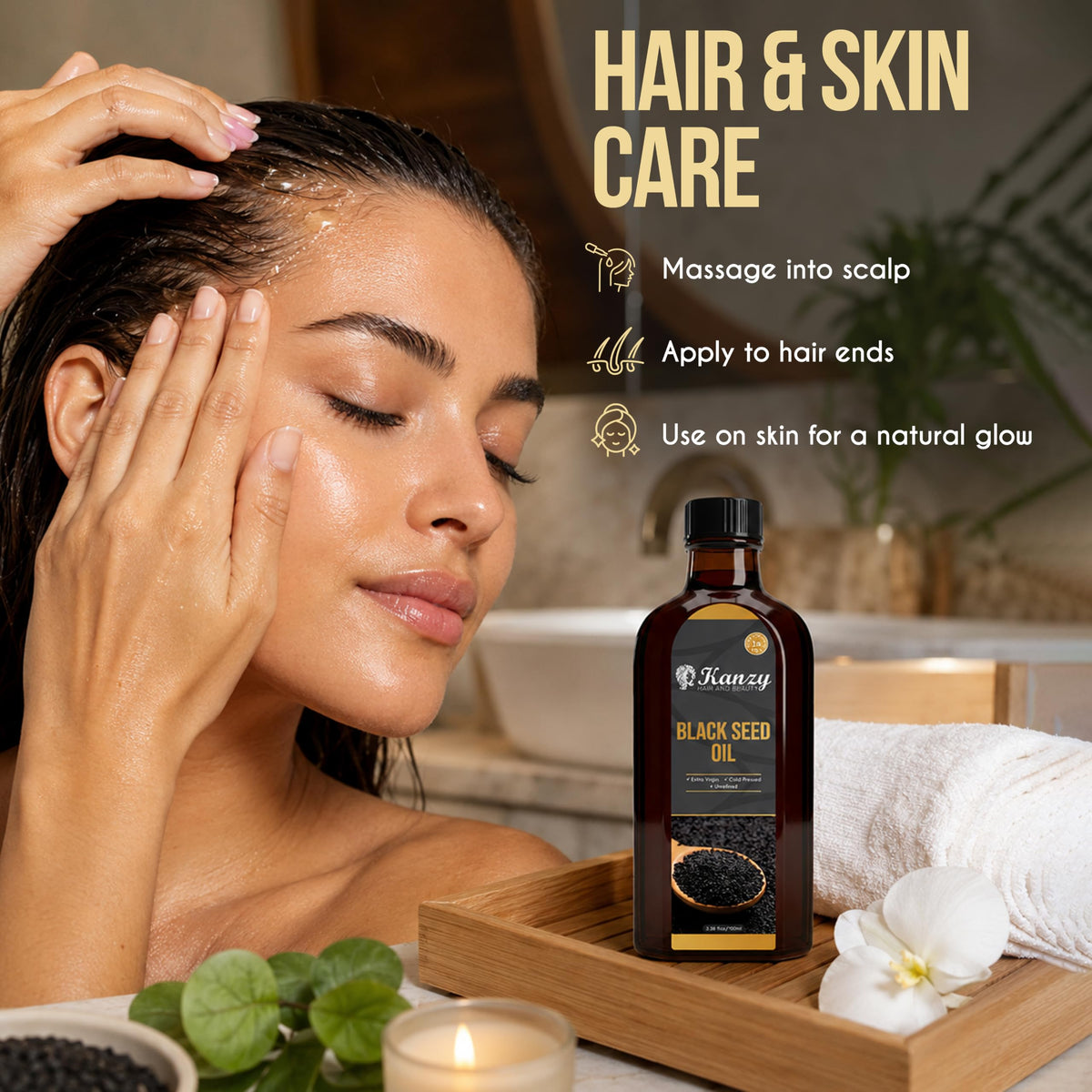 Kanzy Vitamin E Oil for Skin, Hair, Lips and Face - Naturally Sourced Multi-Purpose Plant-Based Vitamin E Oil for Hair Growth as Skincare and Haircare Product for both Men and Women (30 ml)