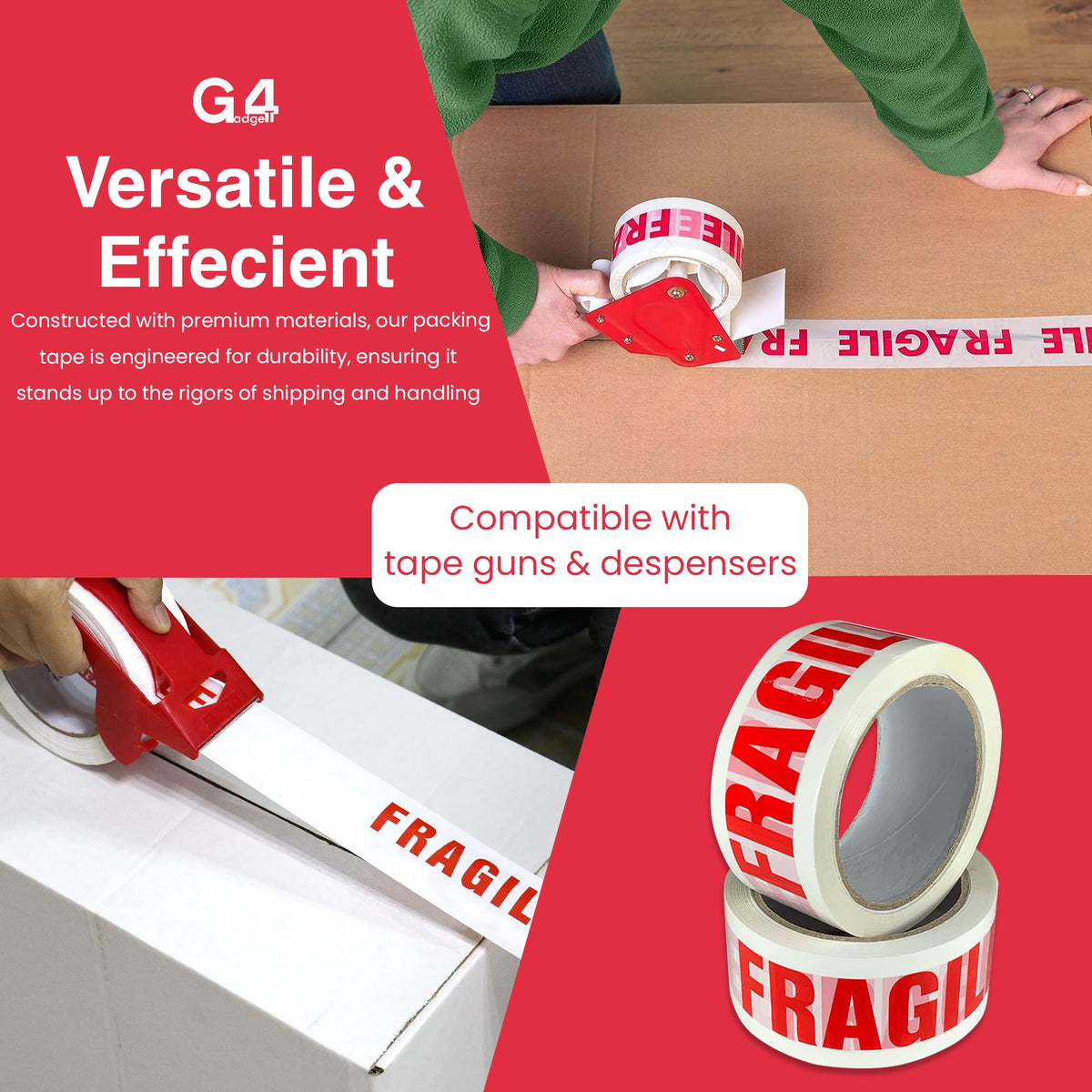 G4GADGET Pack of 3 Clear Packing Tape - Heavy Duty Transparent Tape 48mm x 66m - Ideal for Moving, Packing Boxes, and Secure Packaging