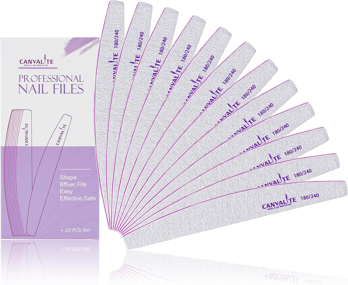 Professional Nail Files Double Sided Emery Board Nail Styling Tools Pet Grooming Tools for Home and Salon Use (Half Moon 180/240, 12pcs)
