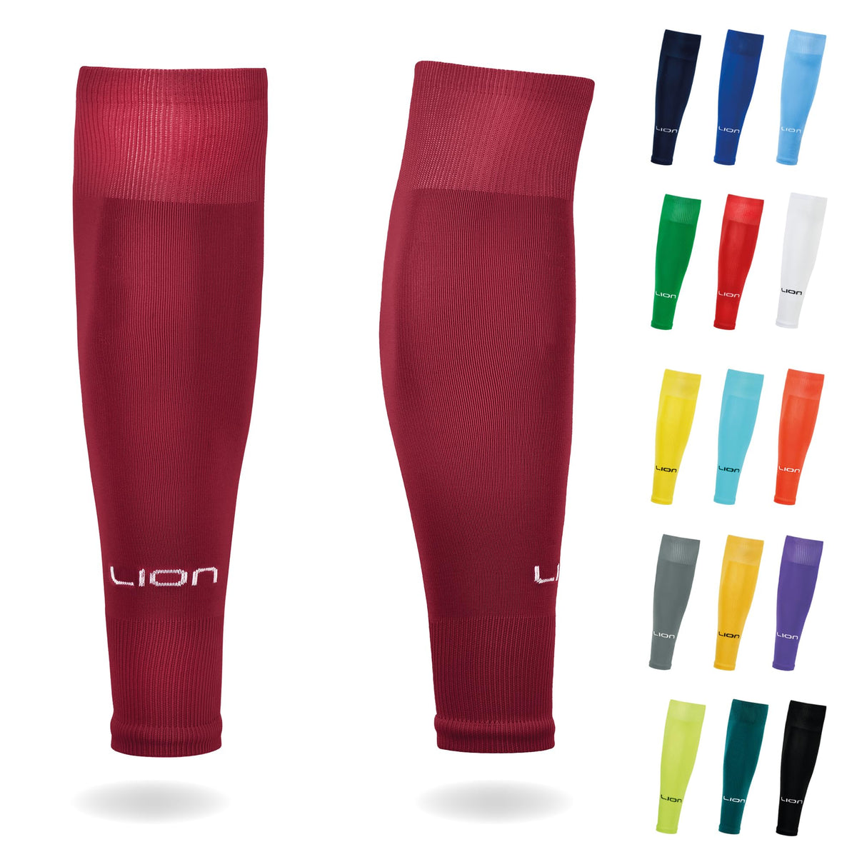 LION SPORTSWEAR Football Sock Sleeves To Accompany Grip Socks - Fits Over Calf/Shin Pads - Variety Of Colors To Match Your Team Kit