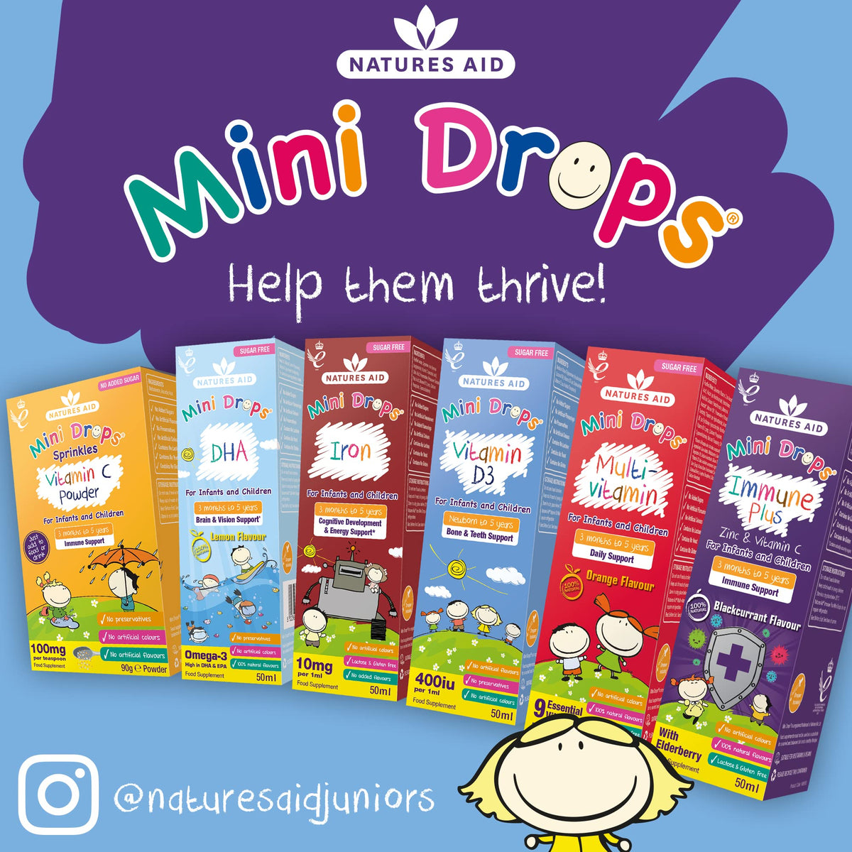 Natures Aid Mini Drops Multi-Vitamin for Babies, Kids & Children 50ml