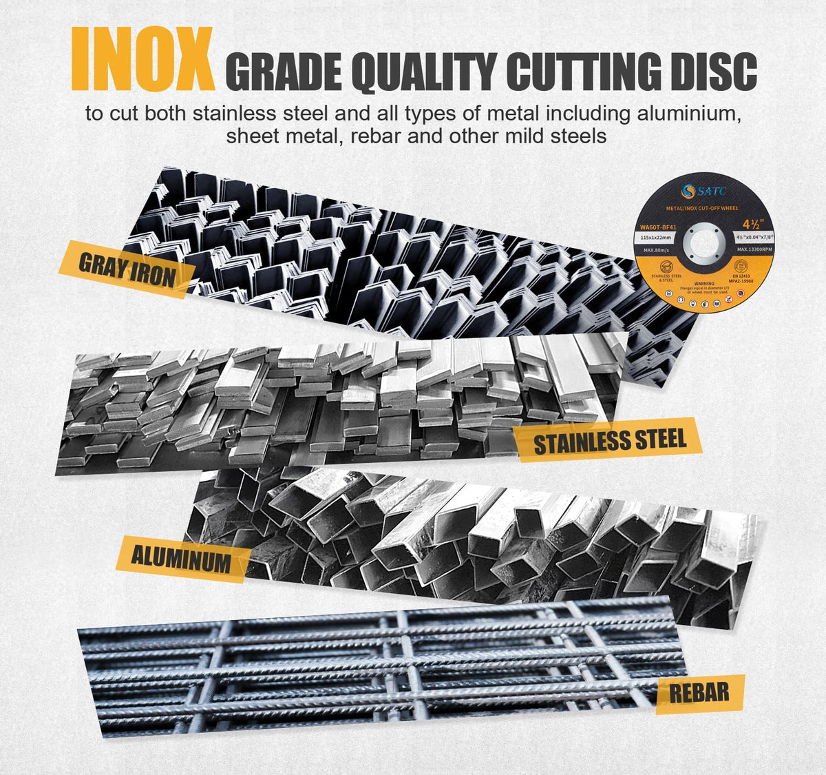 SATC 115mm Cutting Discs 50-Peice for Angle Grinder Durable Metal Cutting Disc Ultra Thin 1mm for Fast & Precise Cutting of Steel, Iron, Aluminum, & Ferrous Metals