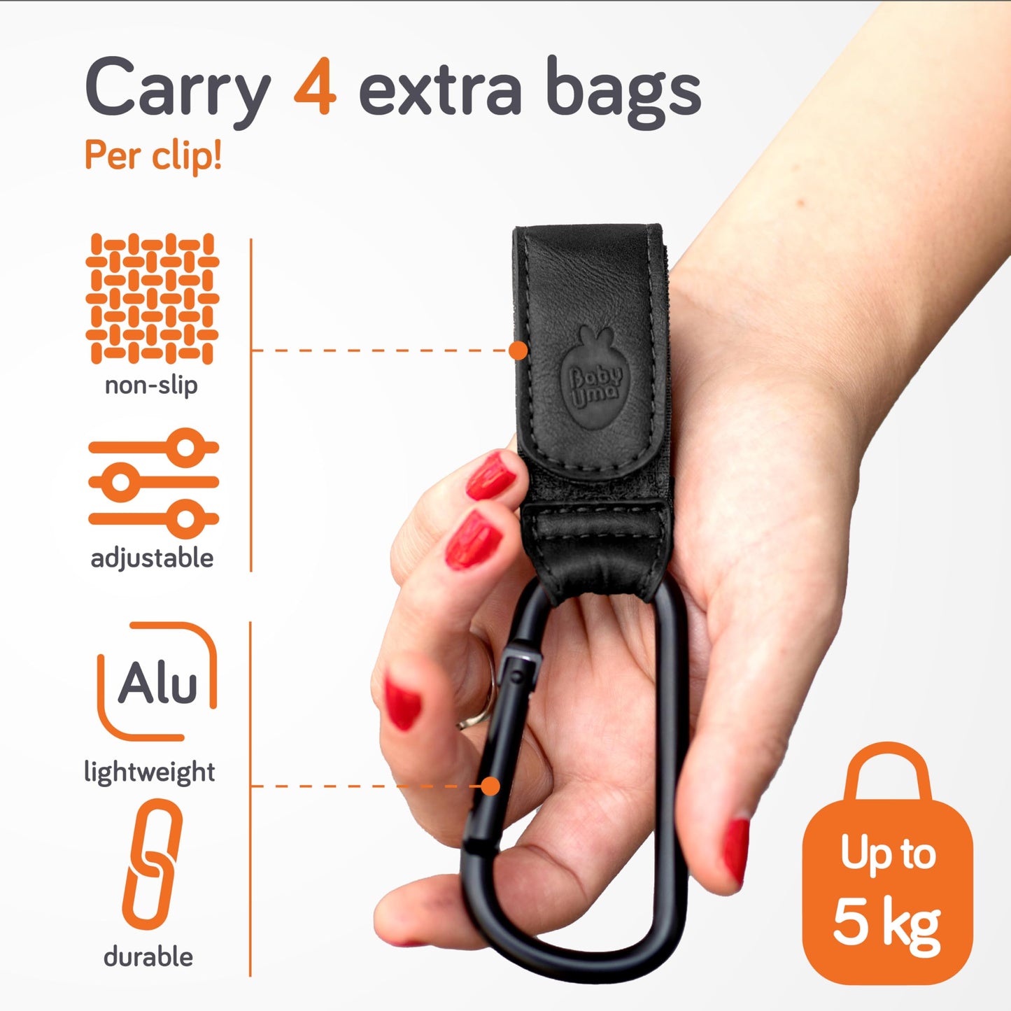 Baby Uma Buggy Clips - 2022 Double-Platinum Winning Pram Clips, Universal Pram Accessories, 5 kg Weight Capacity & Non-Slip, Baby Travel Essentials