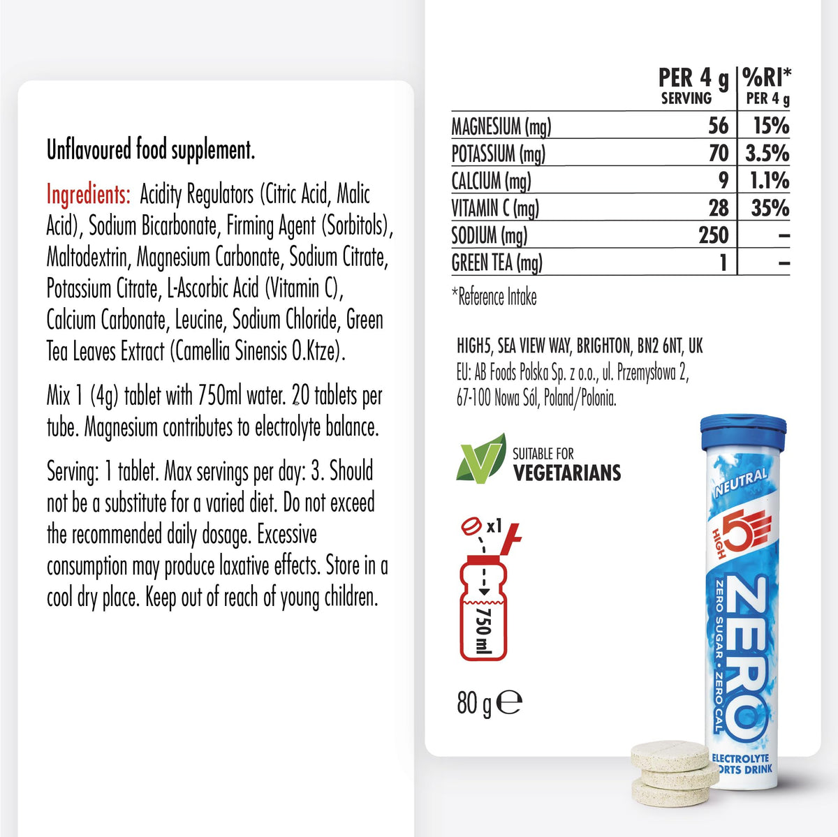 HIGH5 Zero Electrolyte Tablets for Hydration, Berry, 20 Tablets
