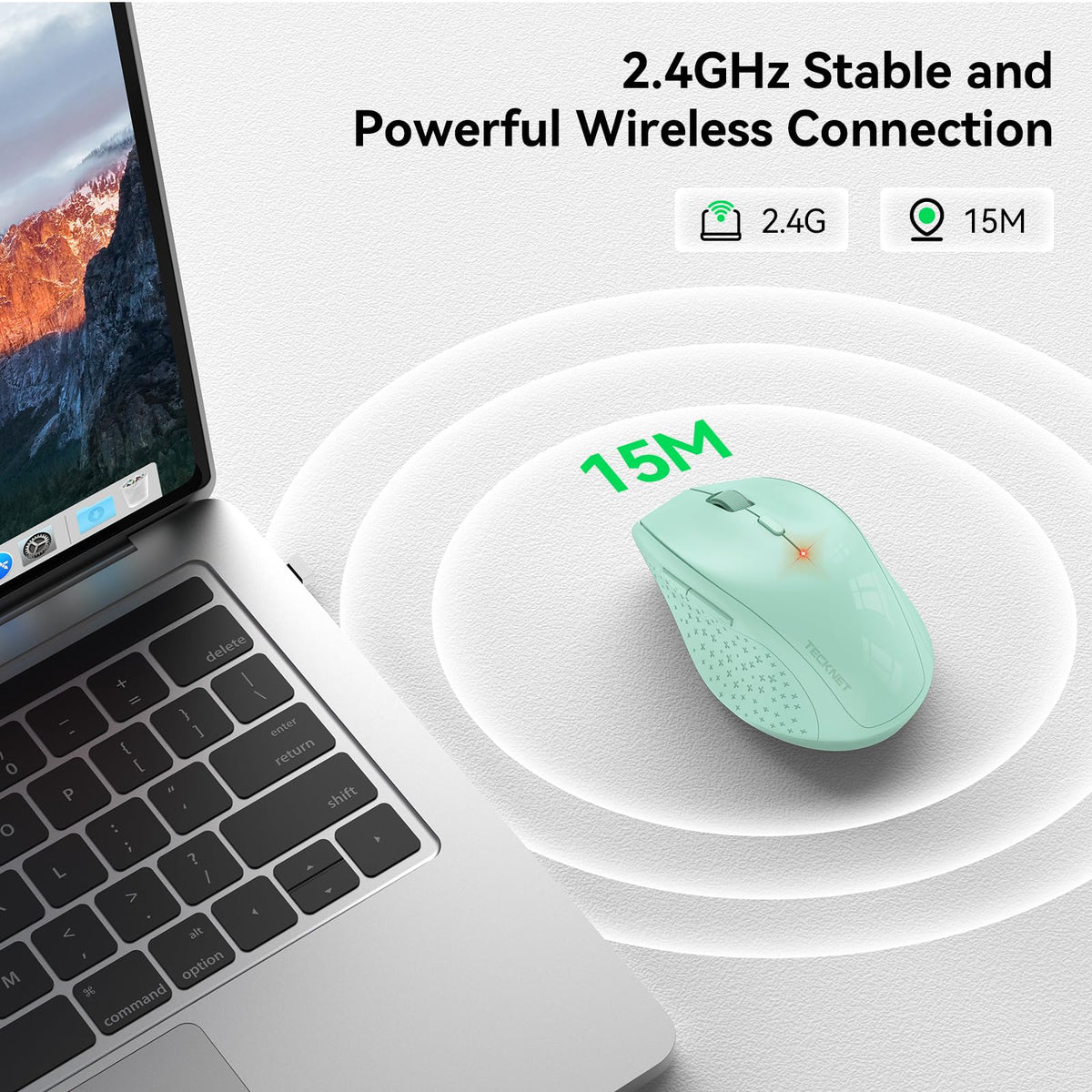TECKNET Wireless Mouse for Laptop, 4800 DPI Optical Computer Mice with 6 Adjustable Levels, 30 Months Long Battery Life 2.4G Cordless USB Silent Mouse for Notebook, PC, Office Home Work -Grey