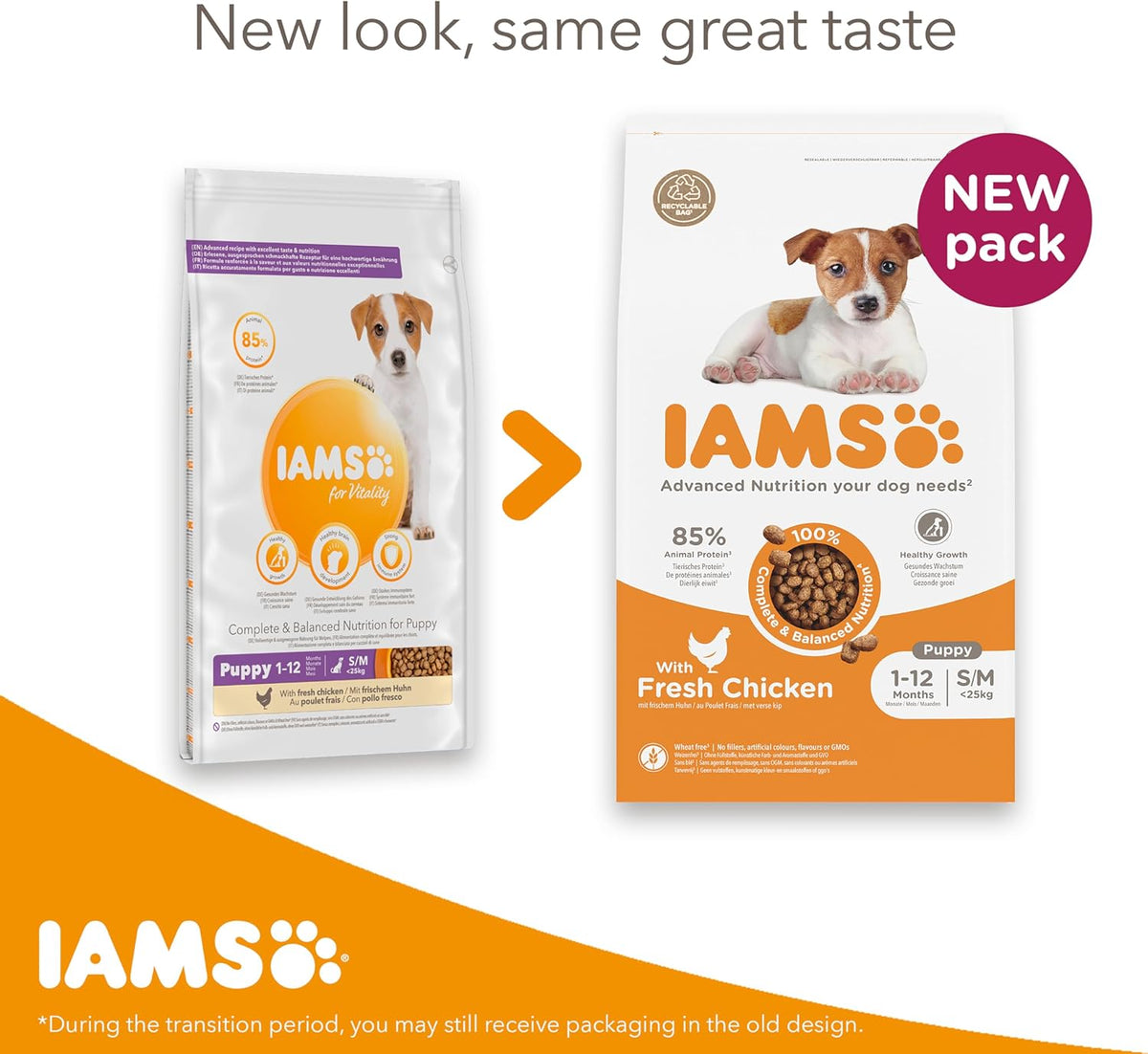 IAMS Puppy Small Medium Complete Dry Dog Food Chicken 3kg - For Healthy Growth