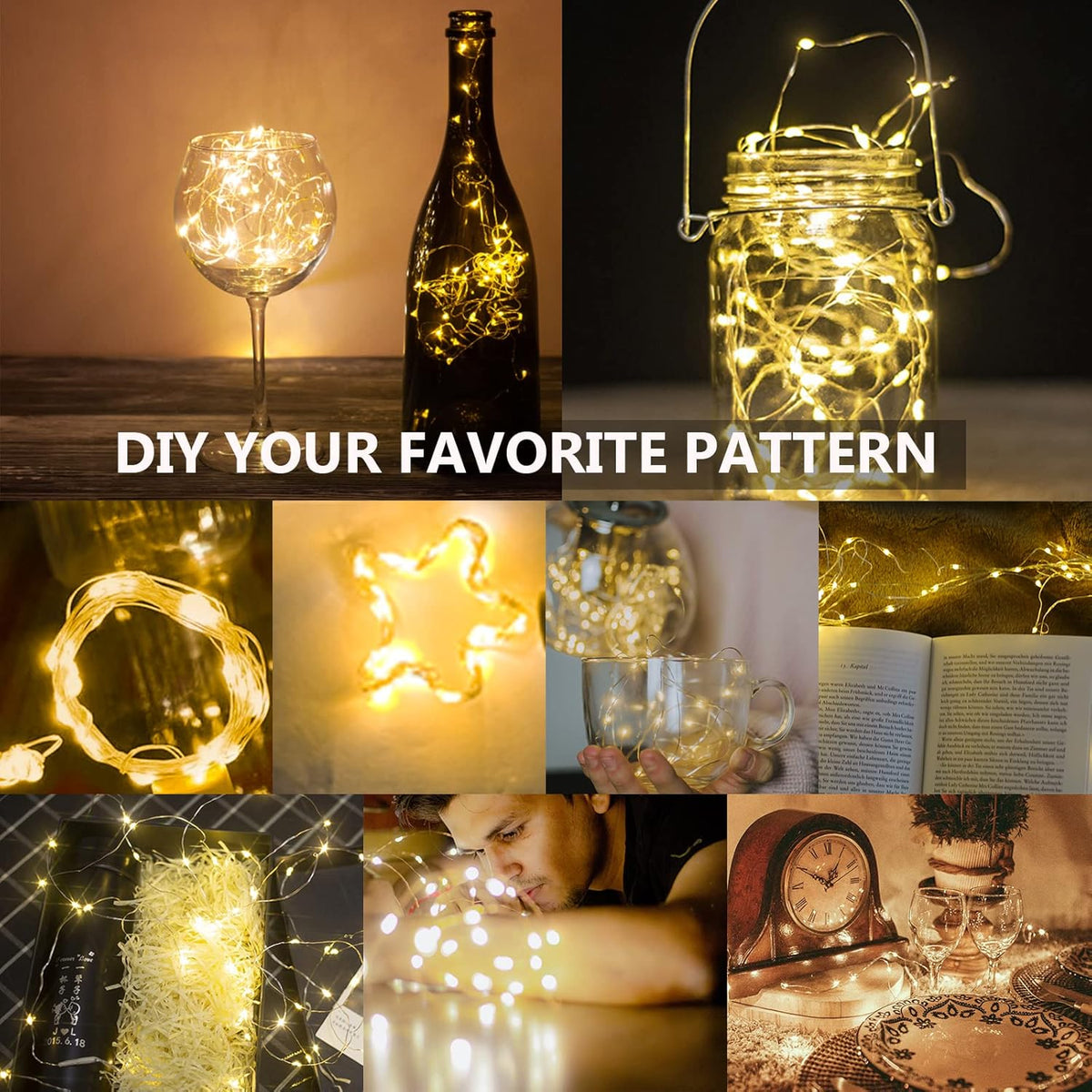 Jsdoin Fairy Lights, 6 Pack 2m 20 Led Battery Operated String Lights Copper Wire Light for Indoor Outdoor Lighting, Bedroom, Wedding Decor, Party, Christmas, Tree Decoration (Warm White)