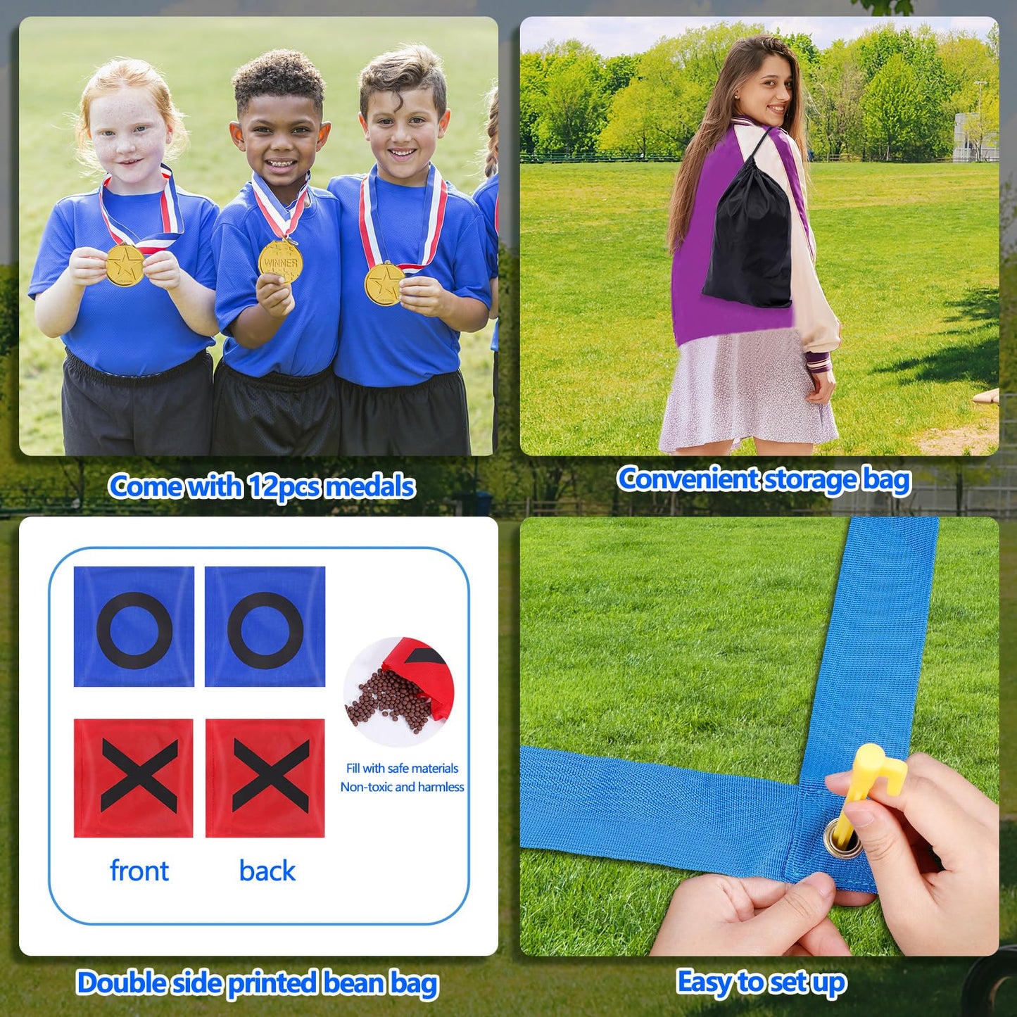 2-in-1 Giant Tic Tac Toe & Bean Bag Toss Game for Kids Adults Family Fun Outdoor Garden Game 4.5Ft Double-Sided Large Sports Day Kit for Lawn Backyard Carnival Field Day Picnic Camping Birthday Party