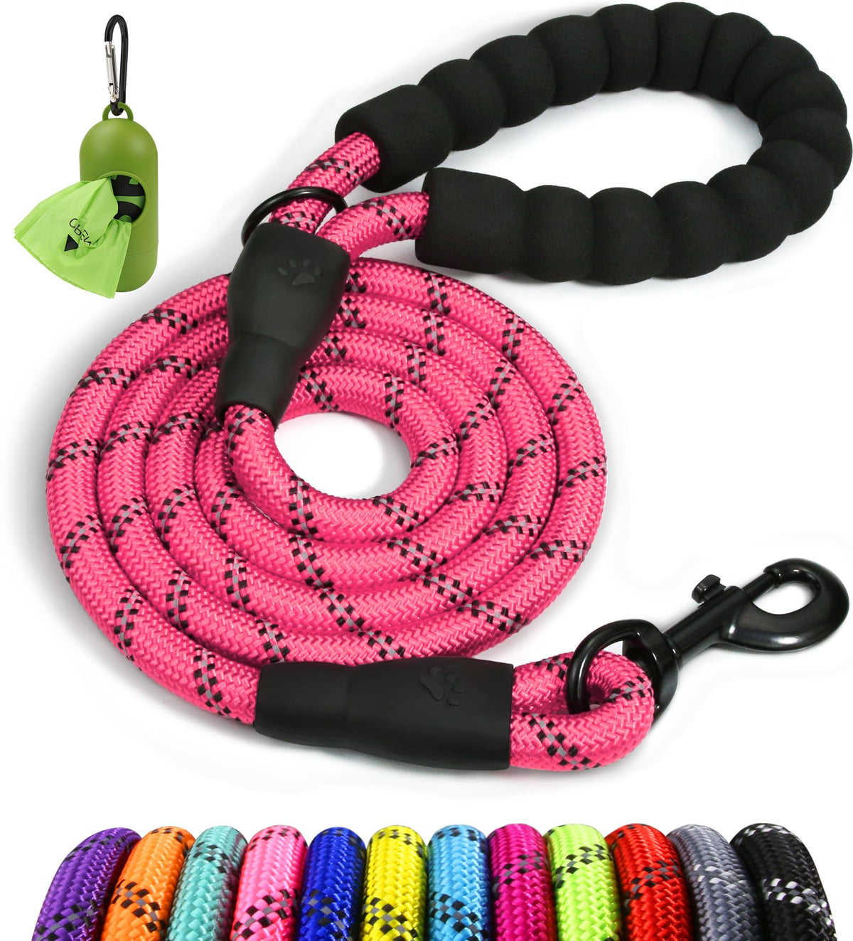 Taglory Rope Dog Lead with Soft Padded Handle – Reflective Rock Climbing Rope Lead for Small and Medium Dogs 120 cm 1.0 cm Black