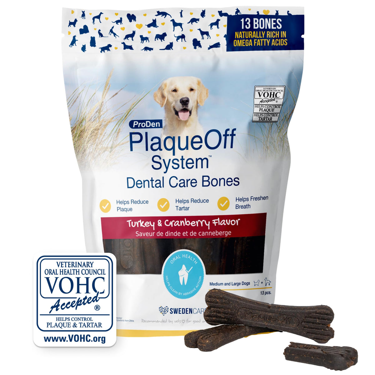 ProDen PlaqueOff 13 Dental Bones for Medium & Large Dogs, Chicken & Pumpkin