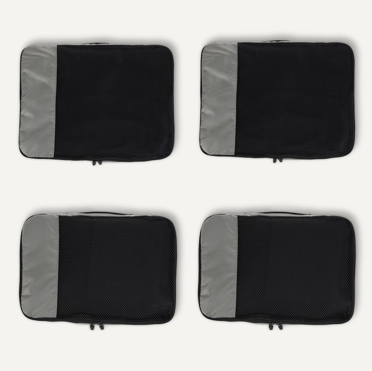 Amazon Essentials 4-Piece Packing Cubes Travel Accessories Set, Luggage Organiser with Double Zip, Mesh Top, 100% Polyester, Medium, Black (Previously Amazon Basics)