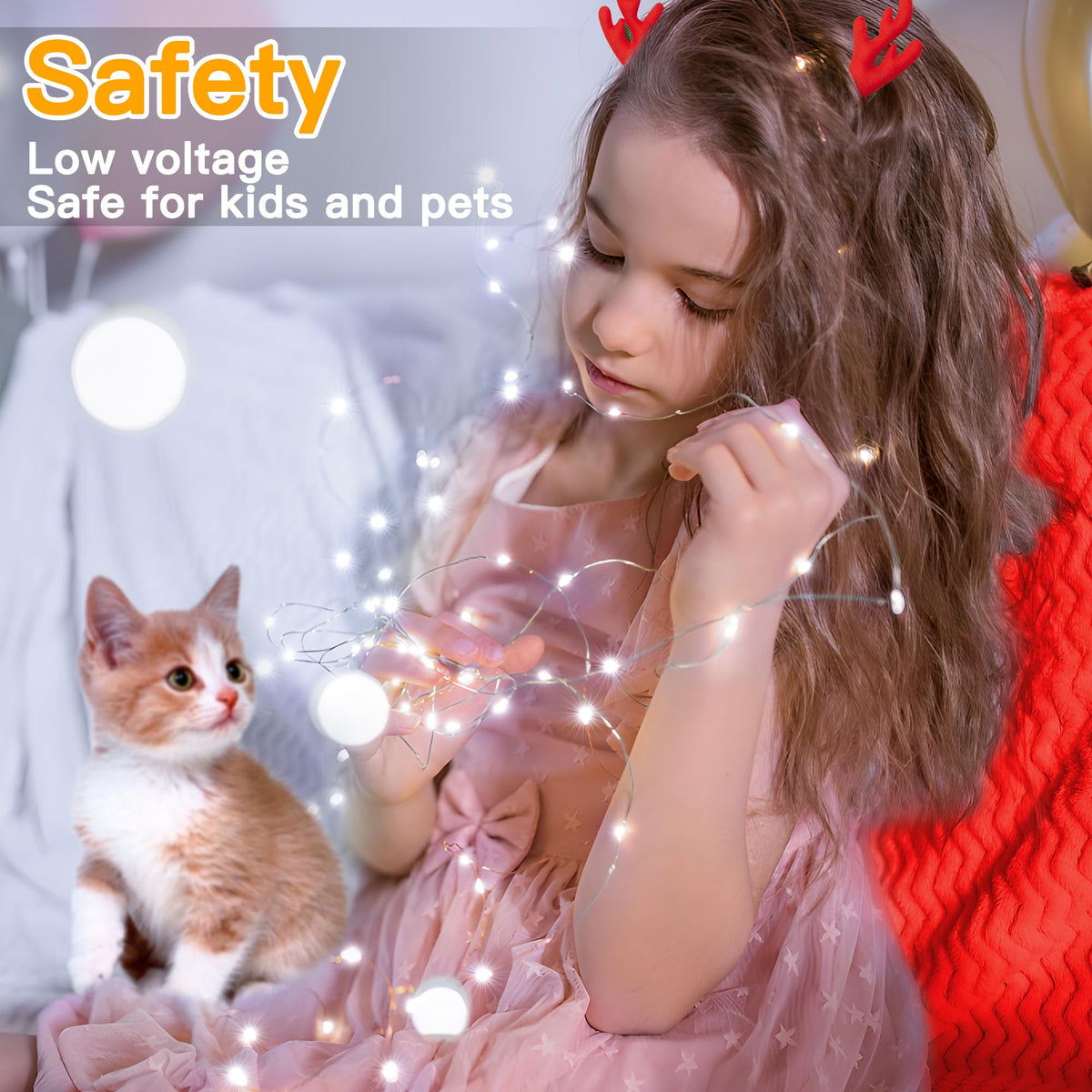 Ollny 10m 100LED Red Fairy Lights Battery Operated,Copper Wire String Light