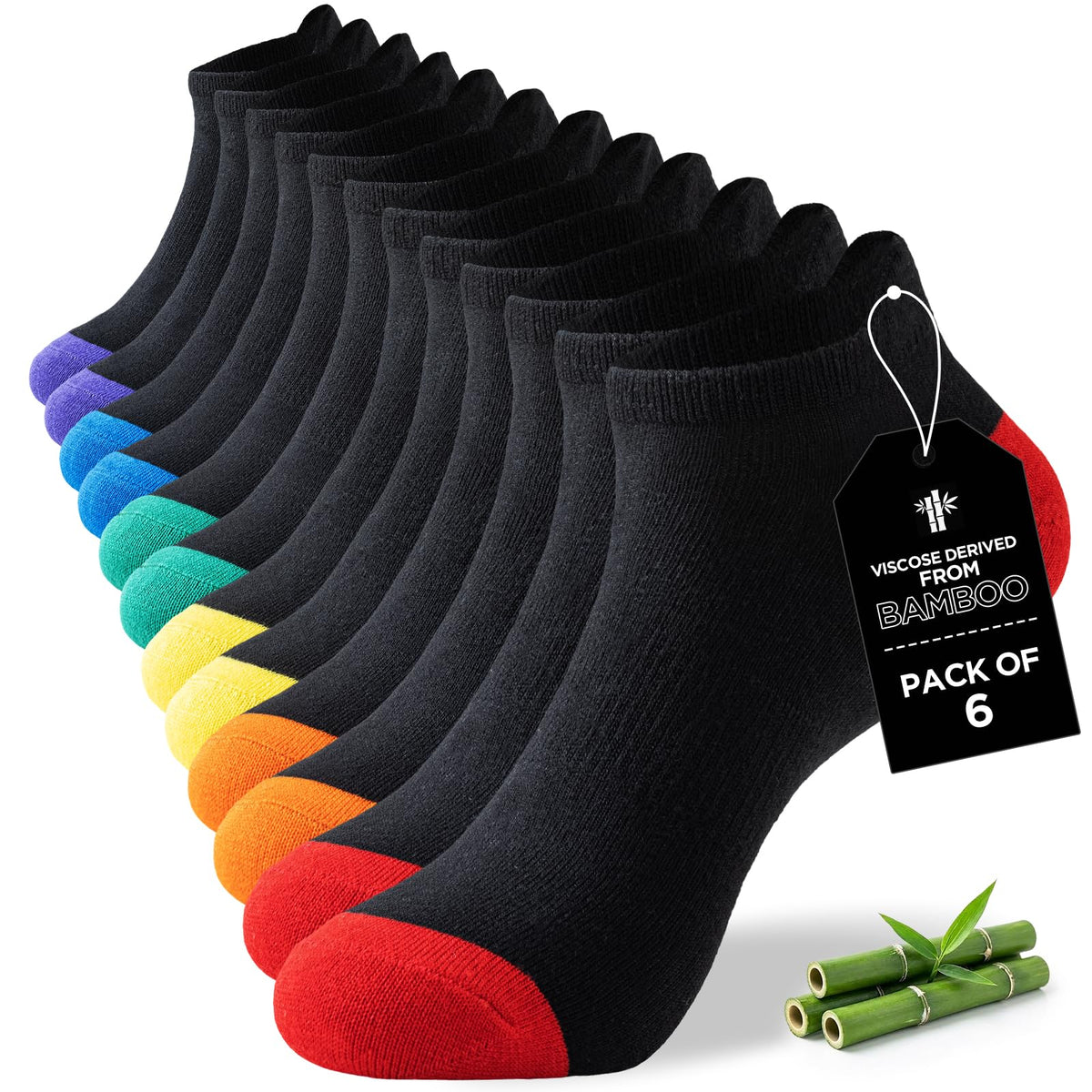 Niorasen Bamboo Trainer Socks for Men & Women, 6 Pairs, Low Cut
