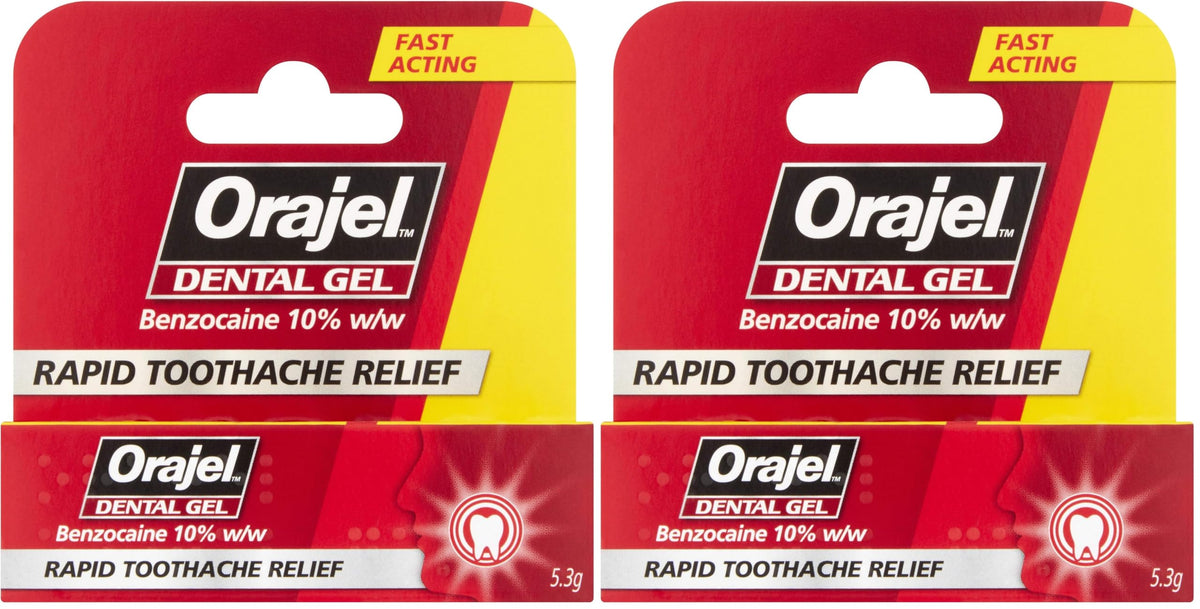 Orajel Toothache Pain Relief Gel, Benzocaine 10% w/w, Fast-Acting, 5.3g