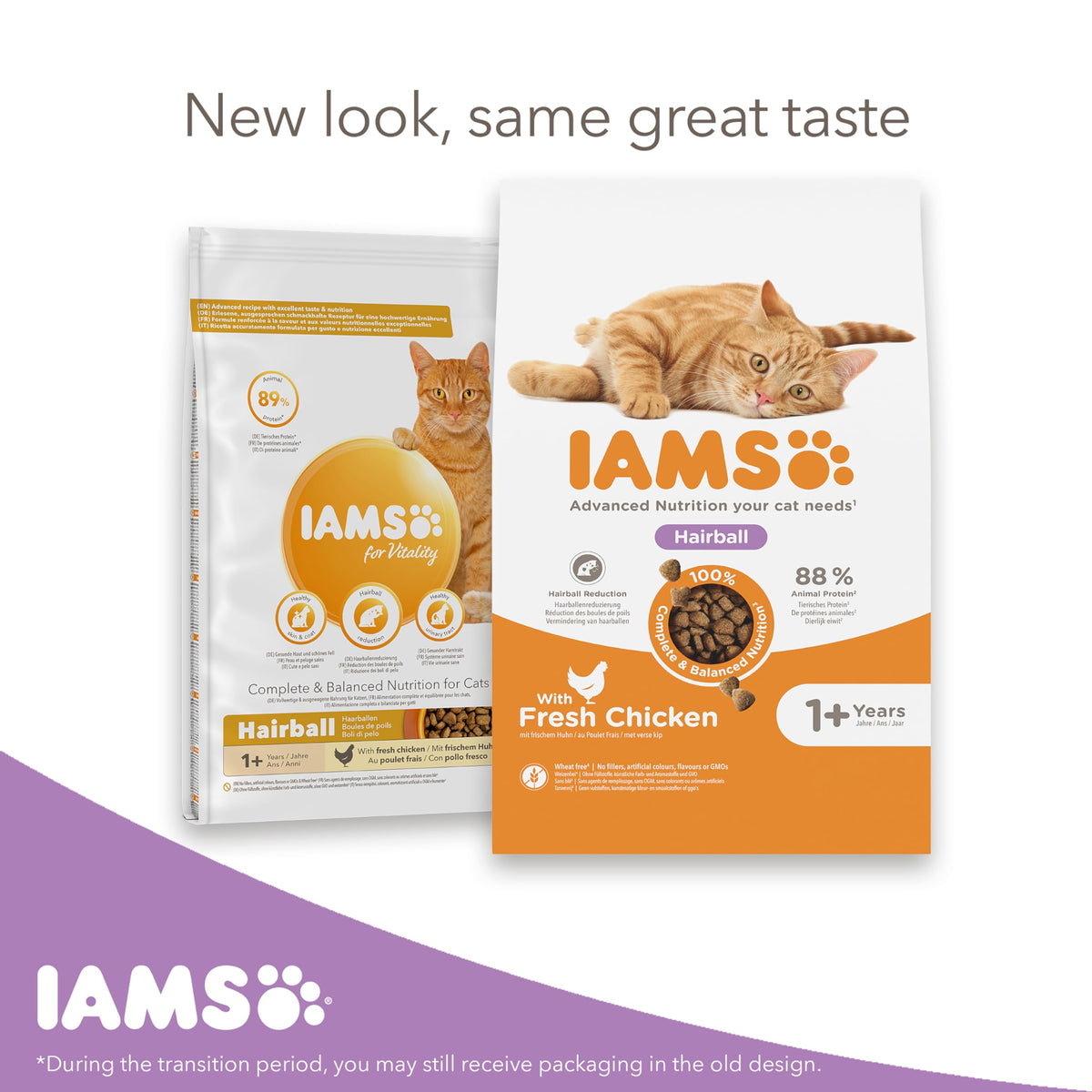 IAMS Hairball Complete Dry Cat Food Chicken 3kg - Significantly Reduces Hairball Formation