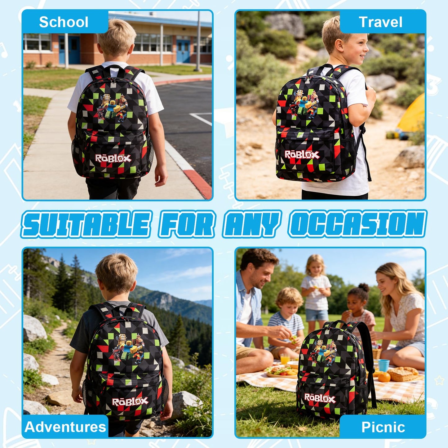 yumcute De-mn Backpack Kids, Teen Game School Bags, Children Primary Schoolbag, Children's School Backpack, 17 Inch Large Capacity Travel Rucksack Waterproof Boys Girls Book Bags for Aged 3-12 Years