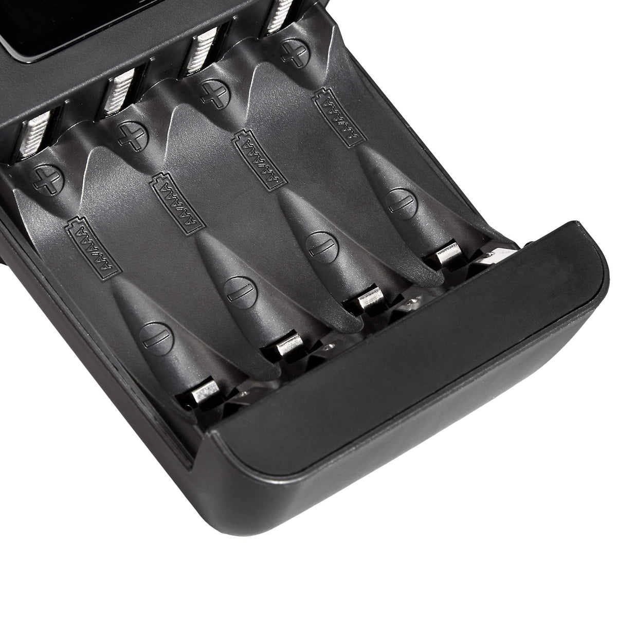 Amazon Basics 4 Slot Ni-MH AA & AAA Battery Charger With Indicator LEDs, With USB Port, Black