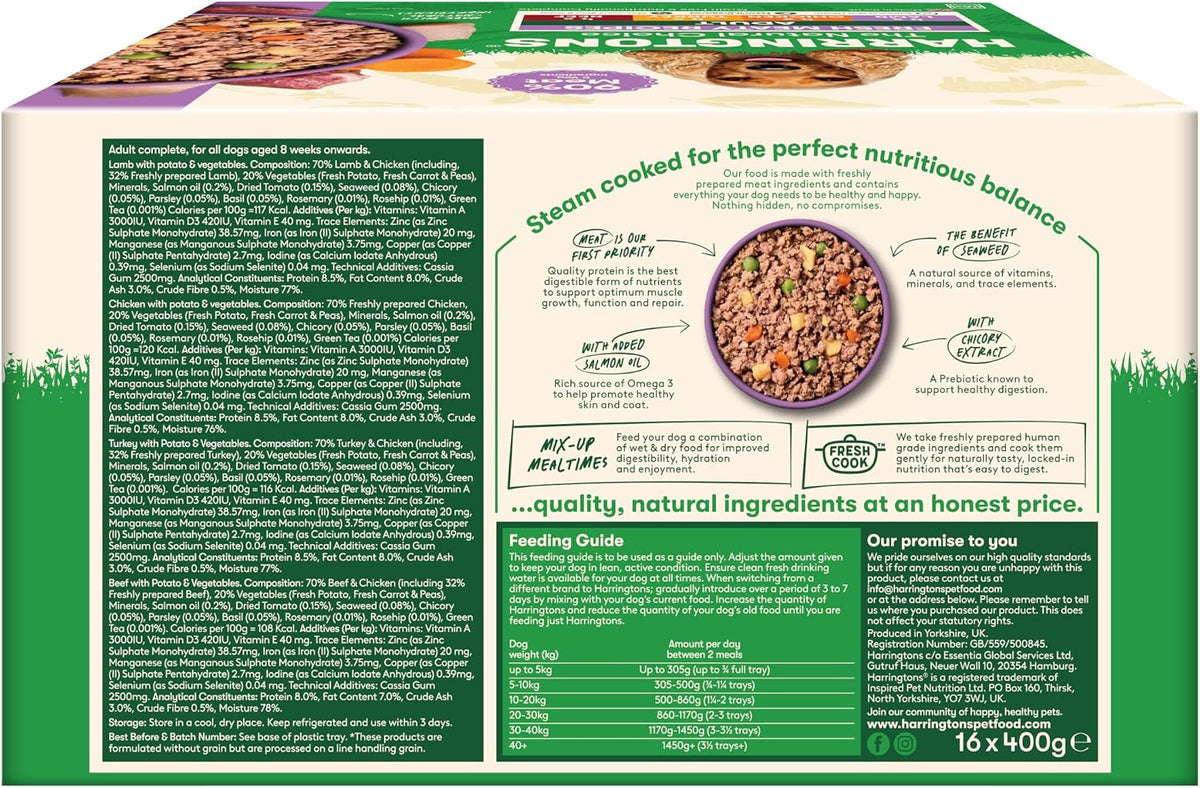 Harringtons Complete Wet Adult Dog Food Trays Meaty Pack 16x400g