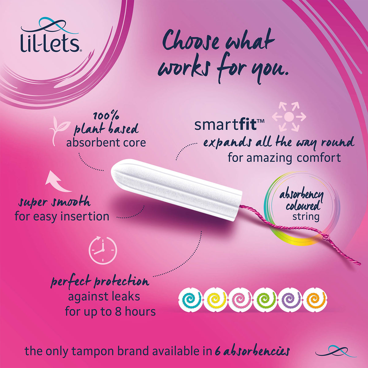 Lil-Lets Non-Applicator Regular Tampons, 32 Count (Pack of 1), For Light to Medium Flow, 2 Droplets, Plant-Based, SmartFit™ Non-App Tampon
