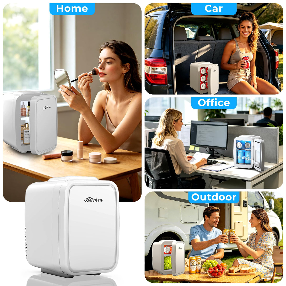 BEICHEN Mini Fridge 4 Litre/6 Cans |AC/USB| for Home Car,Ultra-Quiet <25dB