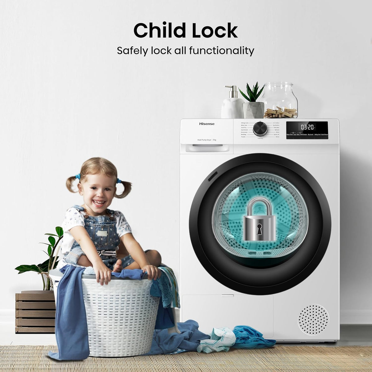 Hisense DH1Q802BW2 60cm Freestanding 8 KG Heatpump Front Load Tumble Dryer, 16 Programmes, Auto Dry, Steam Refresh, Allergy Care - White