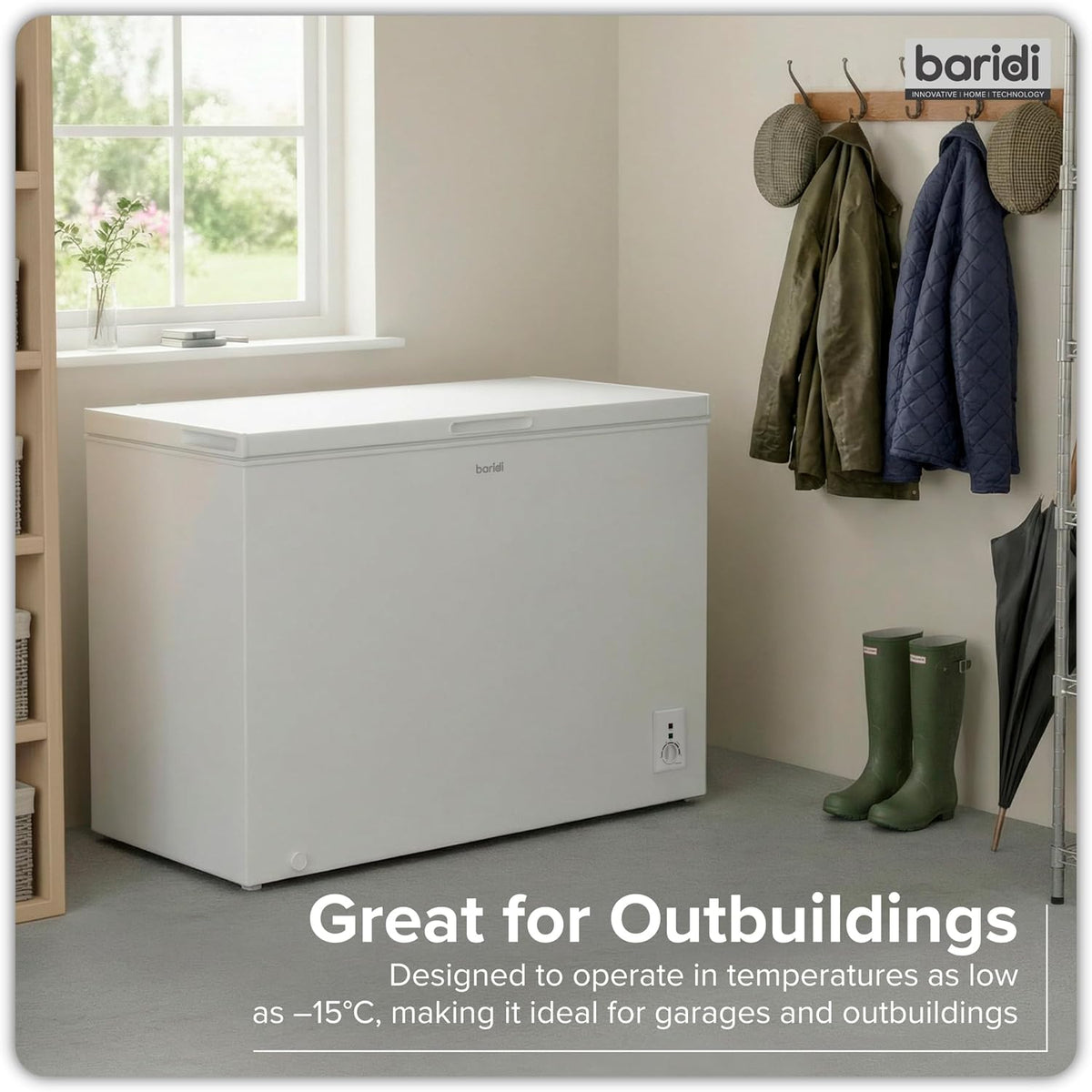 Baridi 299L Freestanding Chest Freezer with Adjustable Thermostat, Black - DH261