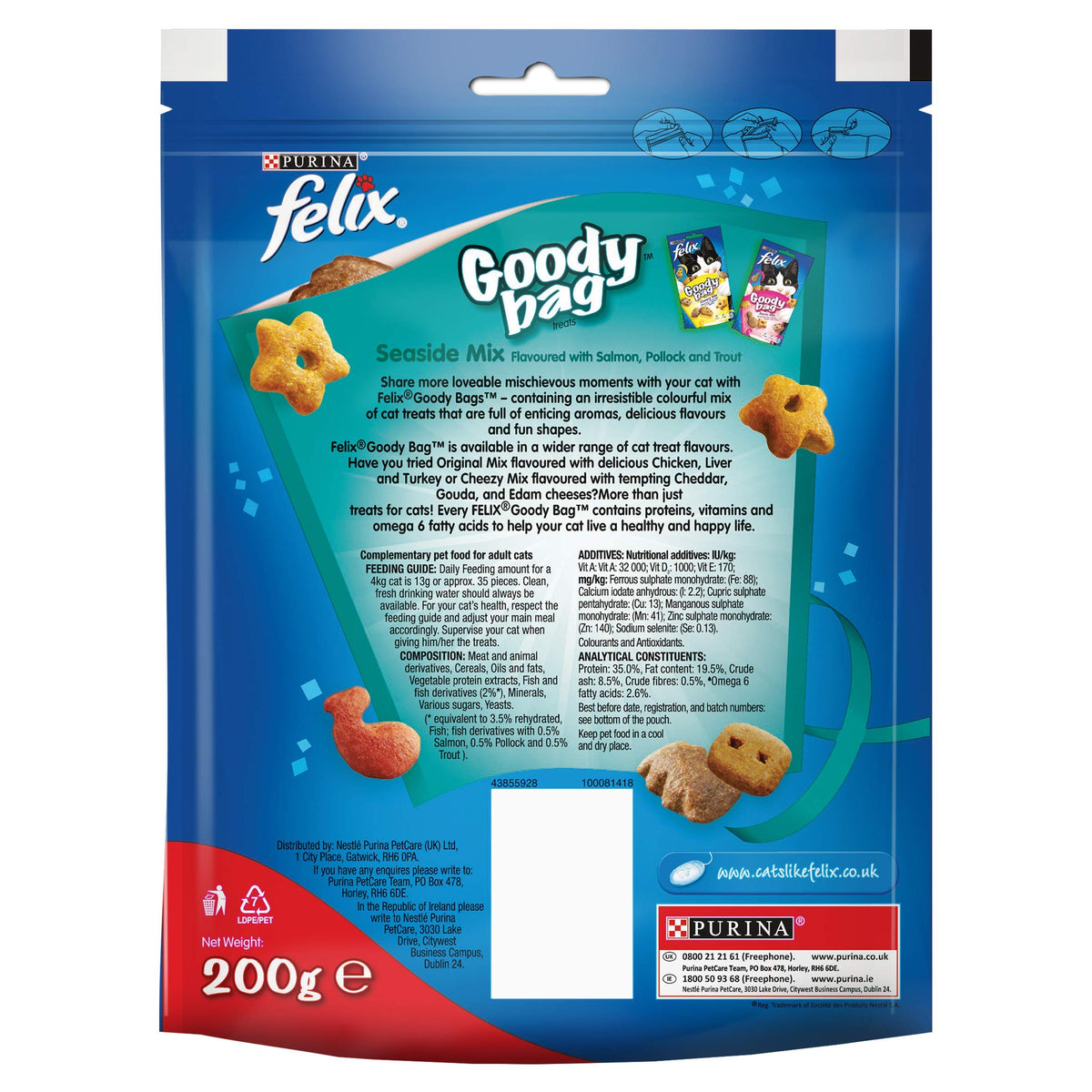 FELIX Tasty Shreds Adult Wet Cat Food Mixed Selection in Gravy Chicken, Beef, Tuna, Salmon 40 x 80g Pouches