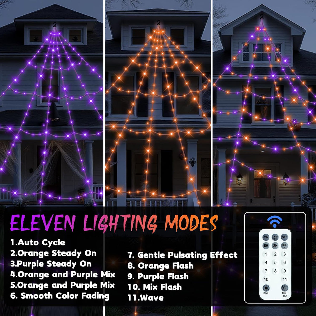 Halloween Decorations Outdoor Spider Web Lights with Giant Cobwebs