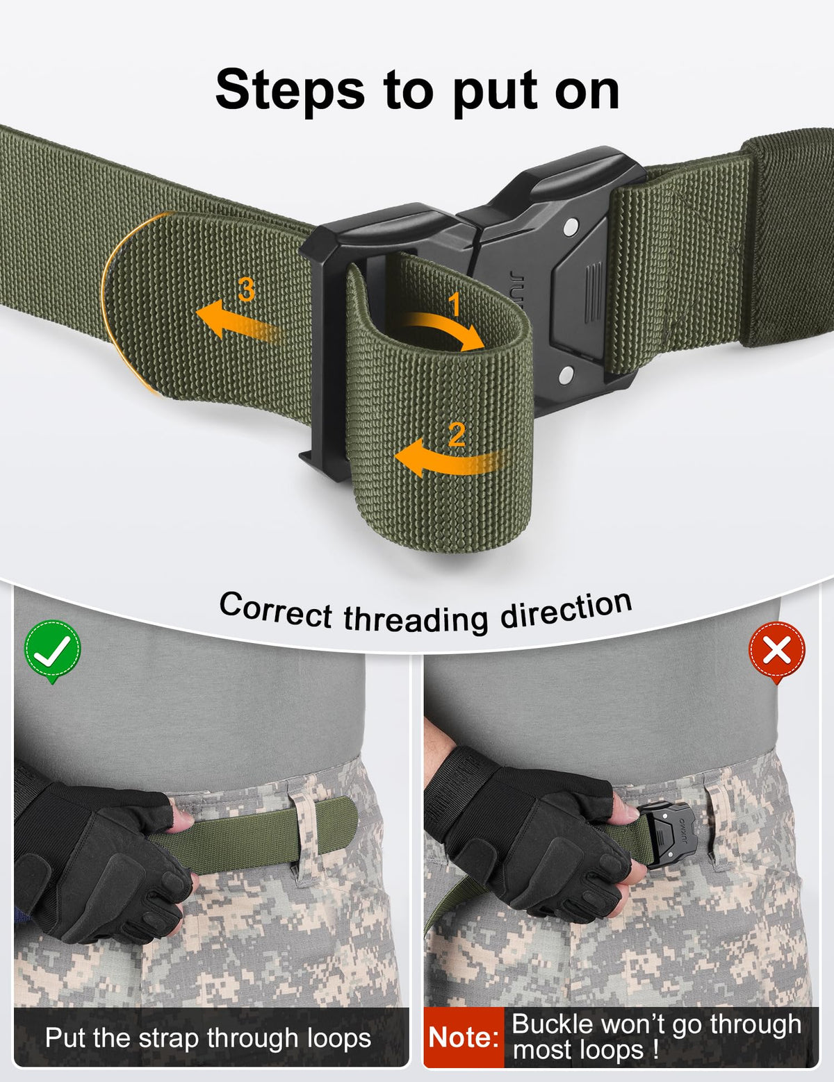 JUKMO Quick Release Tactical Belt, Military Work 1.5" Nylon Web Hiking Belt