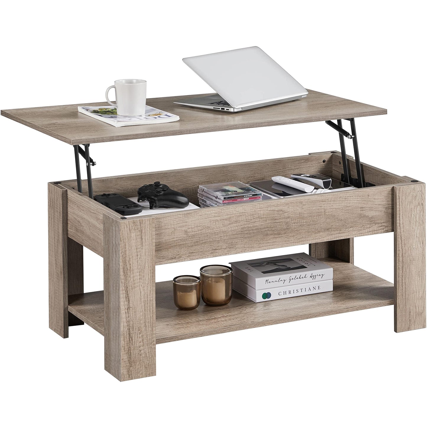 Yaheetech Lift Up Coffee Table, Wooden Lifting Coffee Table with Hidden Storage Drawer and Open Shelf, Space-saving Tea Tables for Living Room/Reception, Espresso