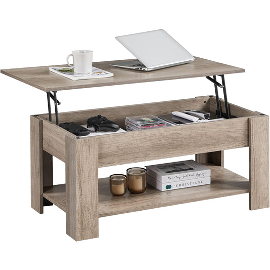 Yaheetech Lift Up Coffee Table, Wooden Lifting Coffee Table with Hidden Storage Drawer and Open Shelf, Space-saving Tea Tables for Living Room/Reception, Espresso