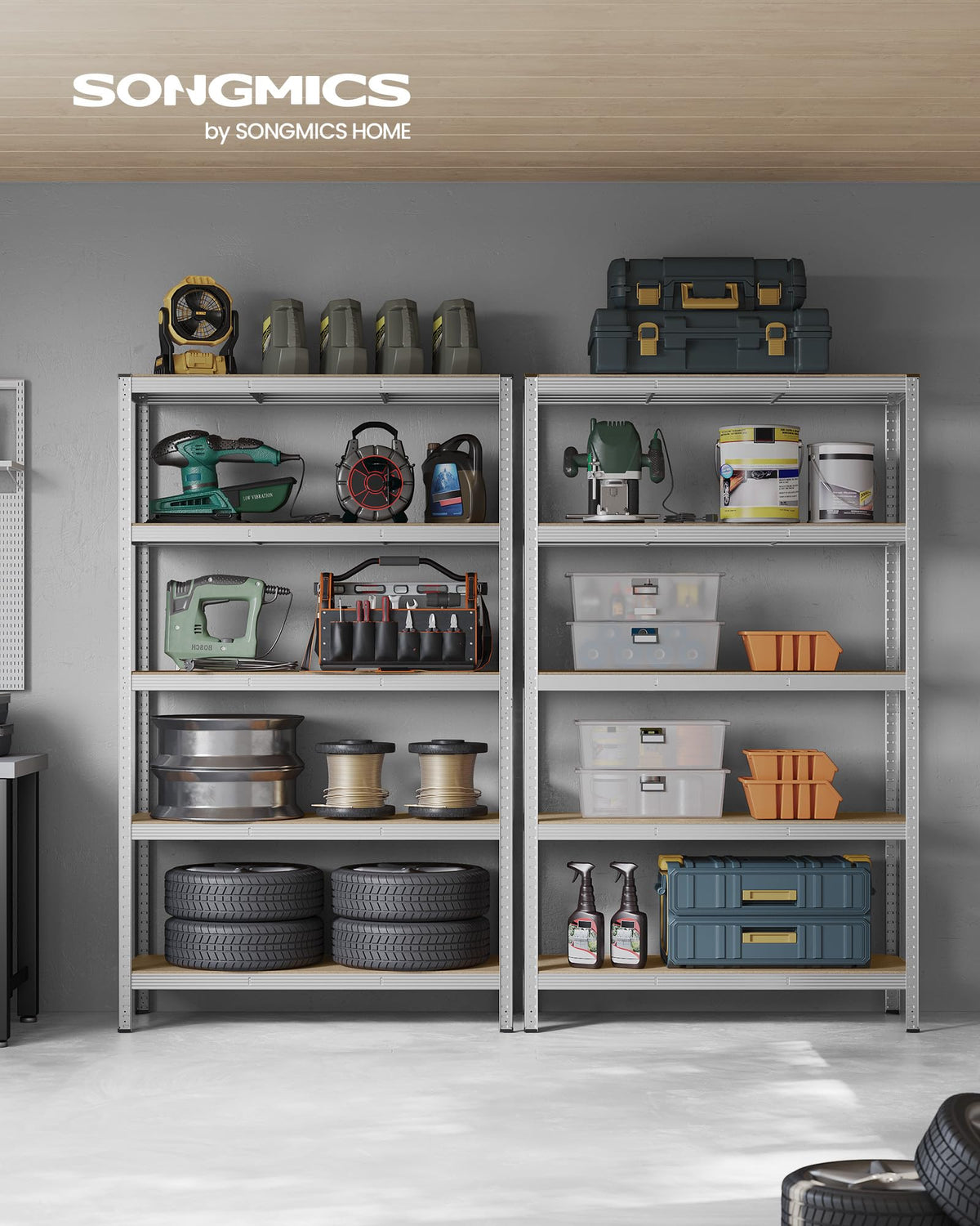 SONGMICS 5-Tier Heavy-Duty Shelving Units, Set of 2, Boltless Assembly
