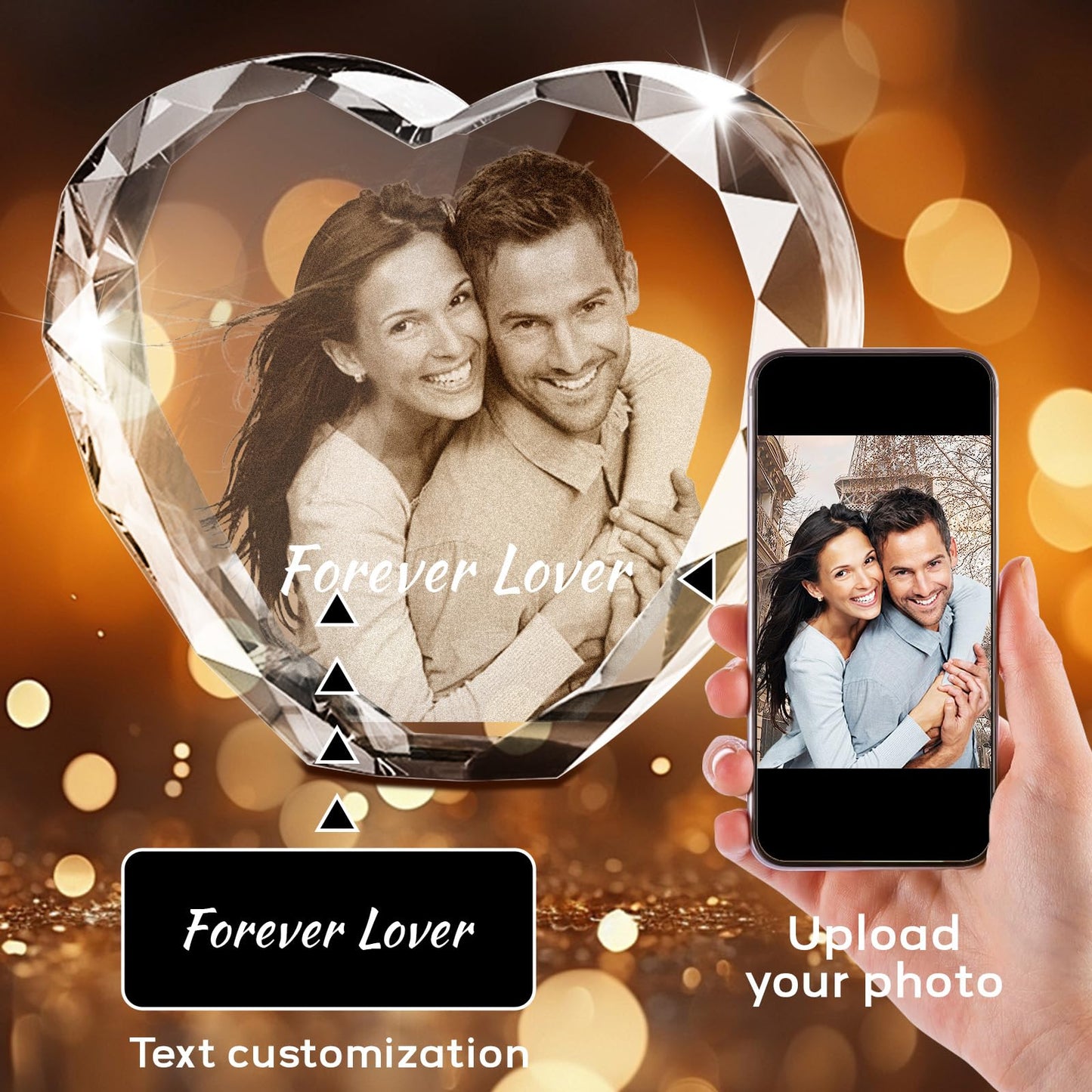 Personalised 3D Crystal Photo Gift, Custom Gifts with 3D Laser Etched, Engraved Inside the Crystal Using Your Photo Customized Memorial Custom Mother’s Day Picture Gift (Cuboid)